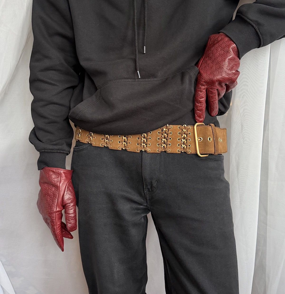 Prada PRADA Chain Suede Wide Brown Belt Leather Grommet Big Demna Size ONE SIZE - 1 Thumbnail