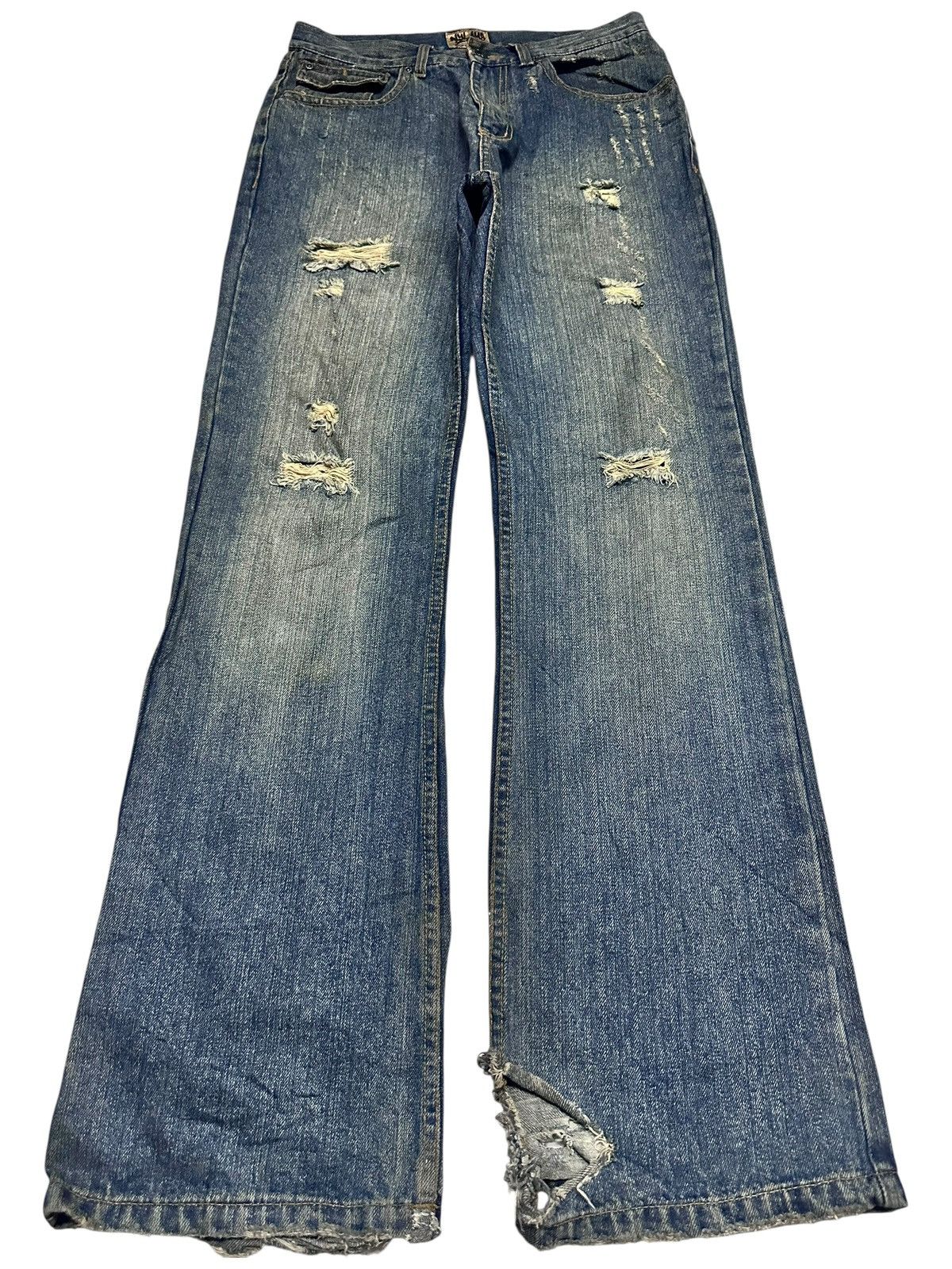 Japanese Brand Nylaus Vintage Distressed With Flare Wideleg Style & Mudwash Size US 31 - 1 Thumbnail