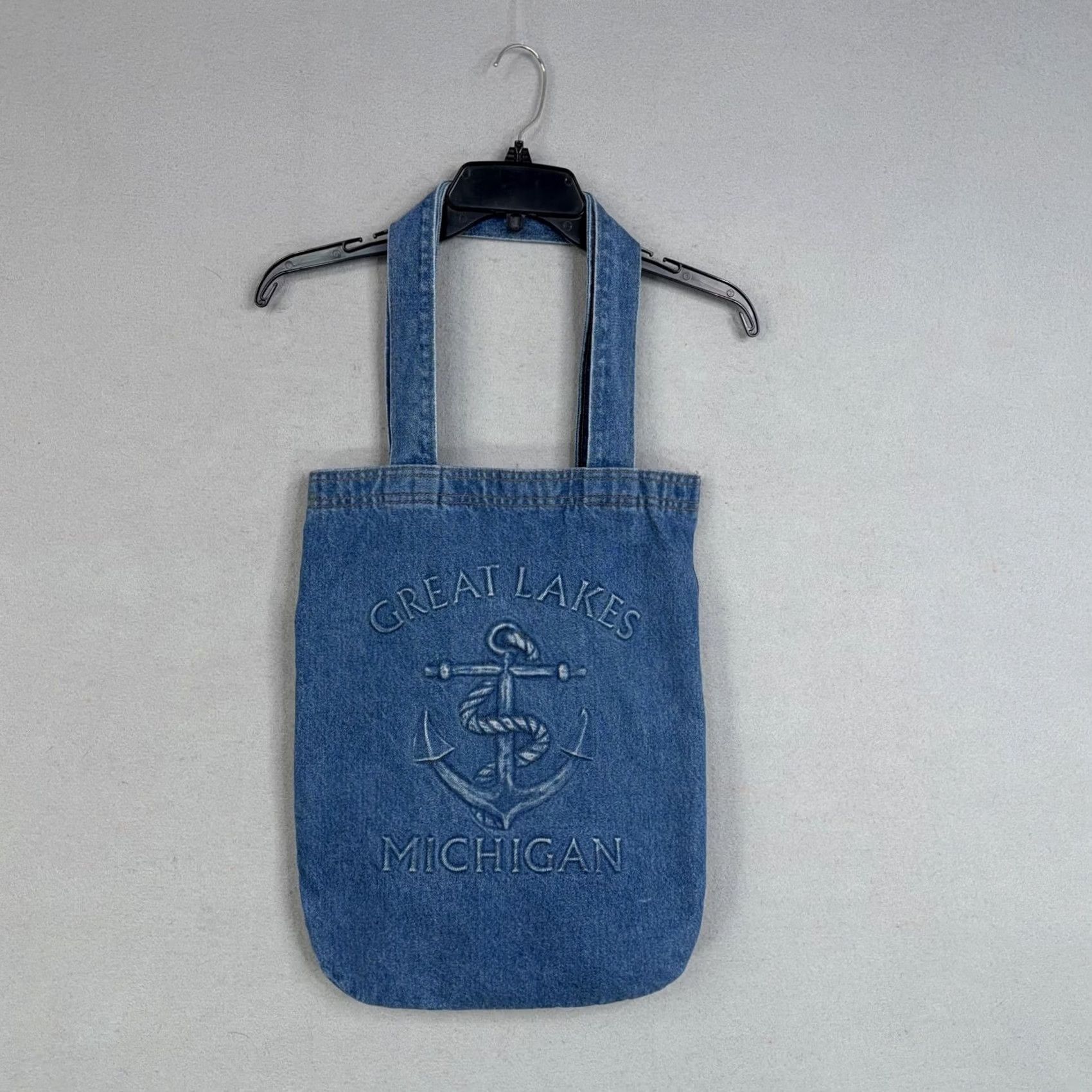Nautica Vintage Great Lakes Michigan Tote Bag Denim Blue Anchor Nautical - Unisex Medium Tote Bag Womens Size ONE SIZE - 2 Thumbnail