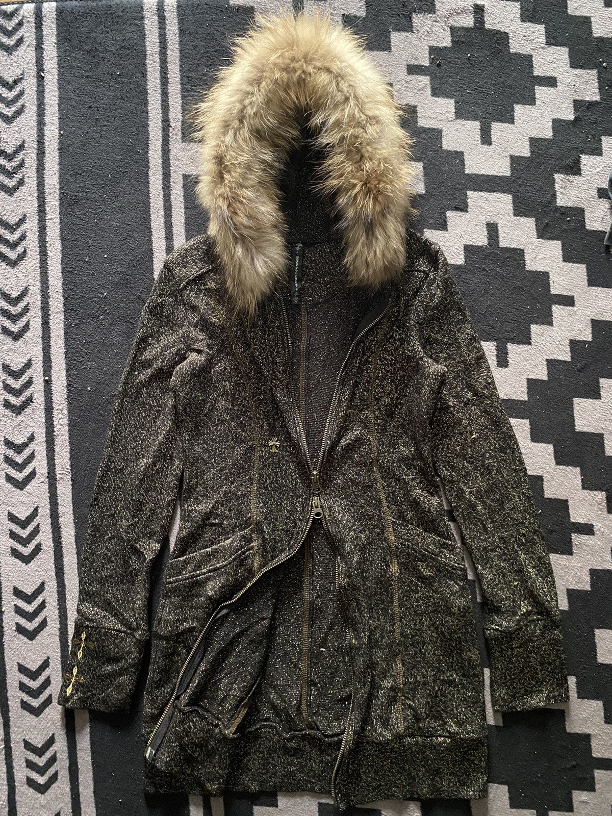 Yasuyuki Ishii Japanese Ozz Croce faux fur glitter knit full zip hoodie Size US M / EU 48-50 / 2 - 3 Thumbnail