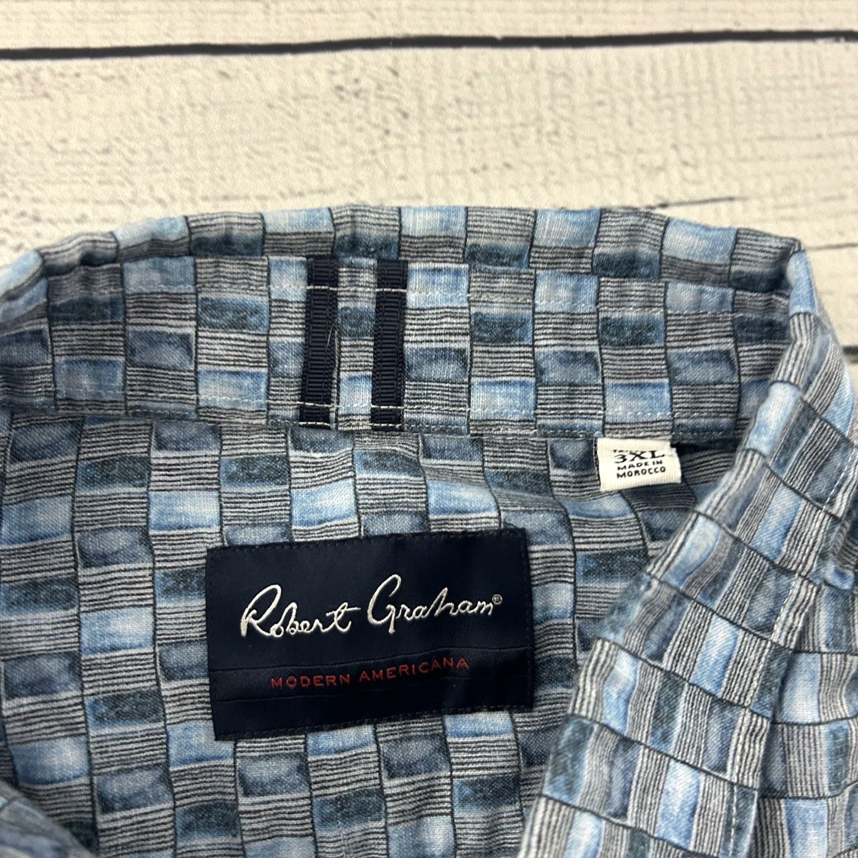 Robert Graham Robert Graham Linen Short Sleeve Button-Up Shirt Men's 3XL Blue Size US XXL / EU 58 / 5 - 2 Thumbnail
