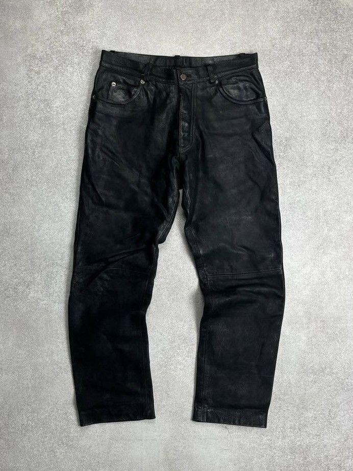 Genuine Leather Vintage Genuine Leather Moto Black Pants Y2K 34 Size US 34 / EU 50 - 1 Thumbnail