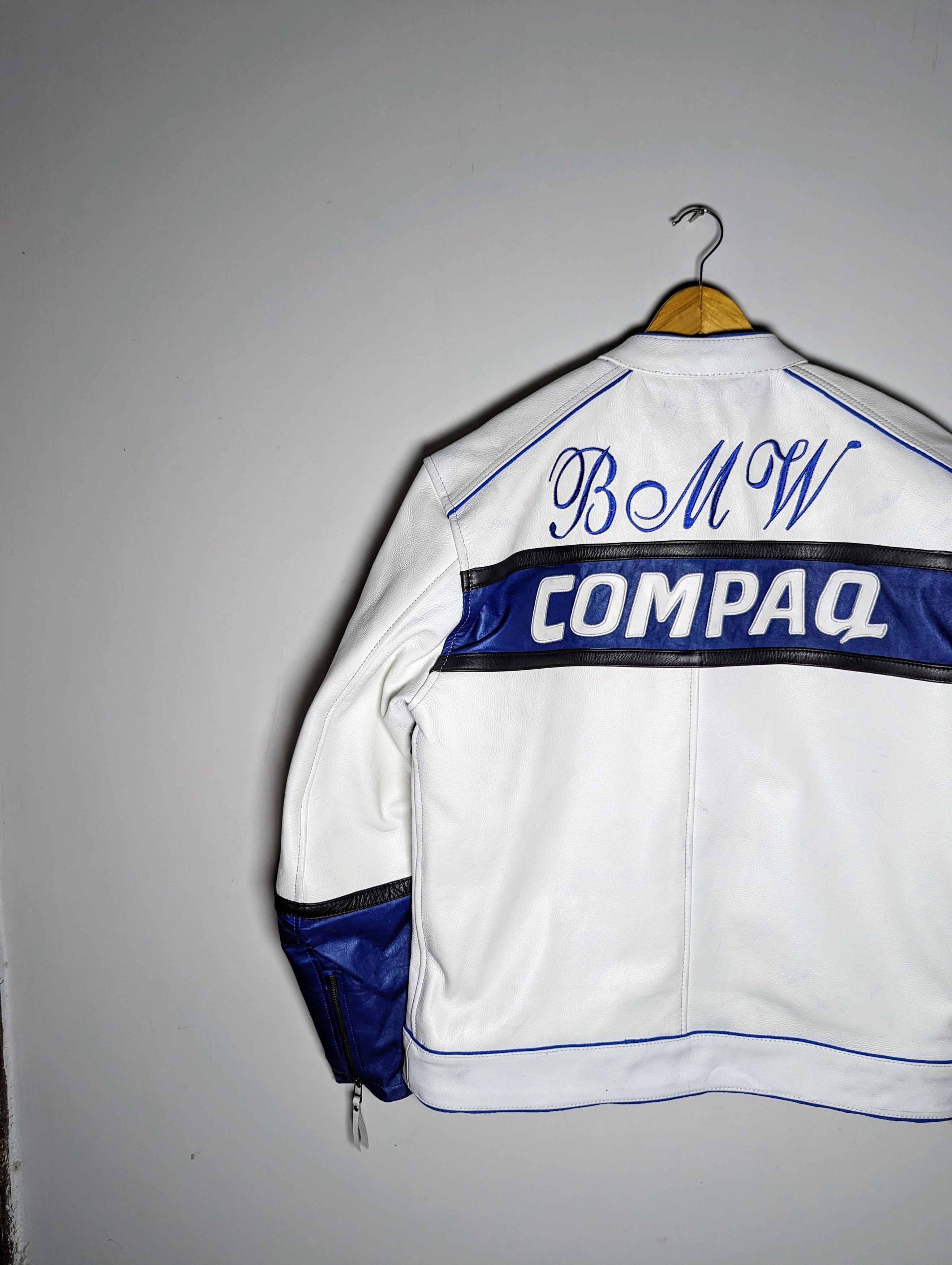 Other 🔥 BMW 💀COMPAQ 90s RACING LEATHER JACKET VINTAGE STREETWEAR Size US XXL / EU 58 / 5 - 8 Thumbnail