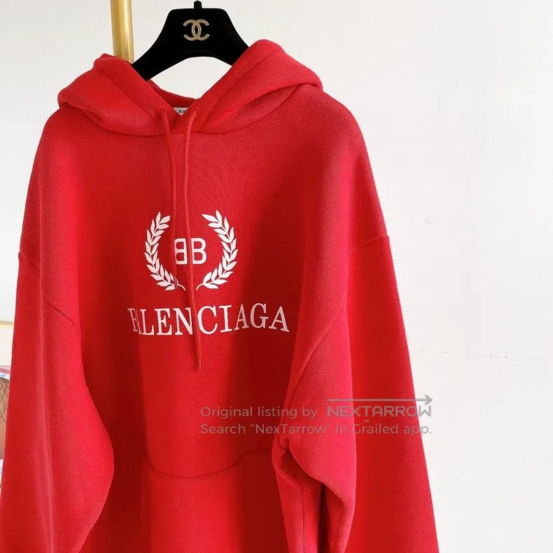 Balenciaga Balenciaga Red Lettering Logo Hooded Sweatshirt Size US M / EU 48-50 / 2 - 3 Thumbnail