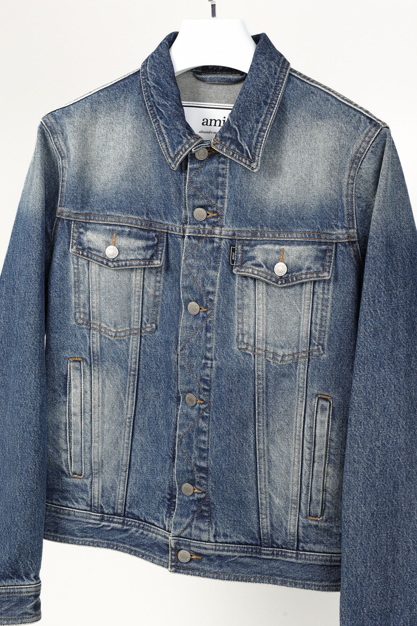 AMI AMI "Used Blue" Weathered Patch-Pocket Denim Jacket Size US S / EU 44-46 / 1 - 3 Thumbnail