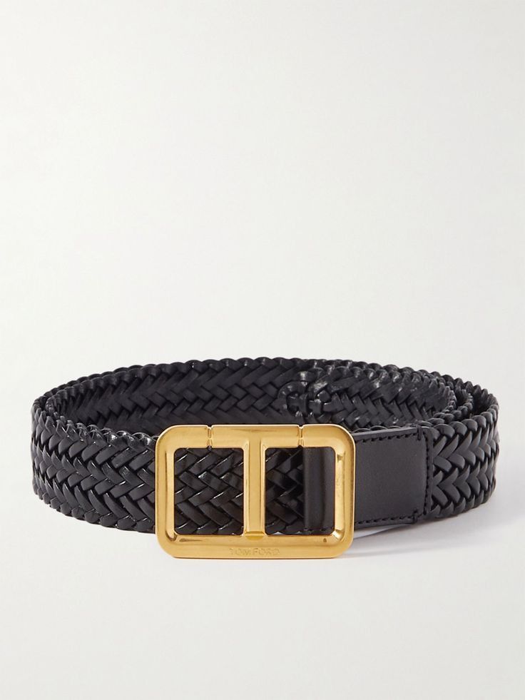 o1loc1c0924 TB283 Size: 90 / Leather Woven Belt in Black