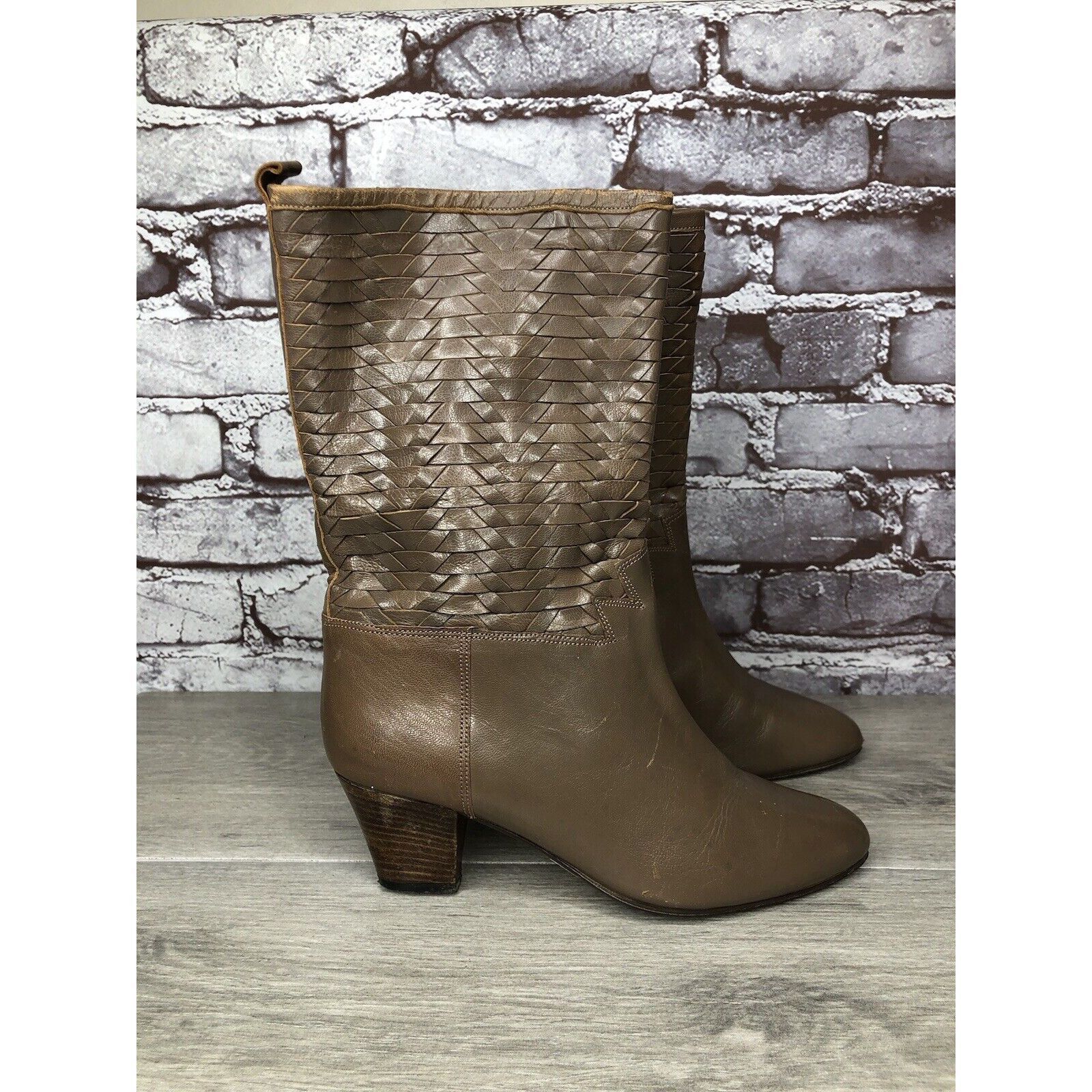 Frye Frye Vintage Taupe Leather Woven Weaves Heel Western Boots W Size US 5.5 / IT 35.5 - 17 Thumbnail