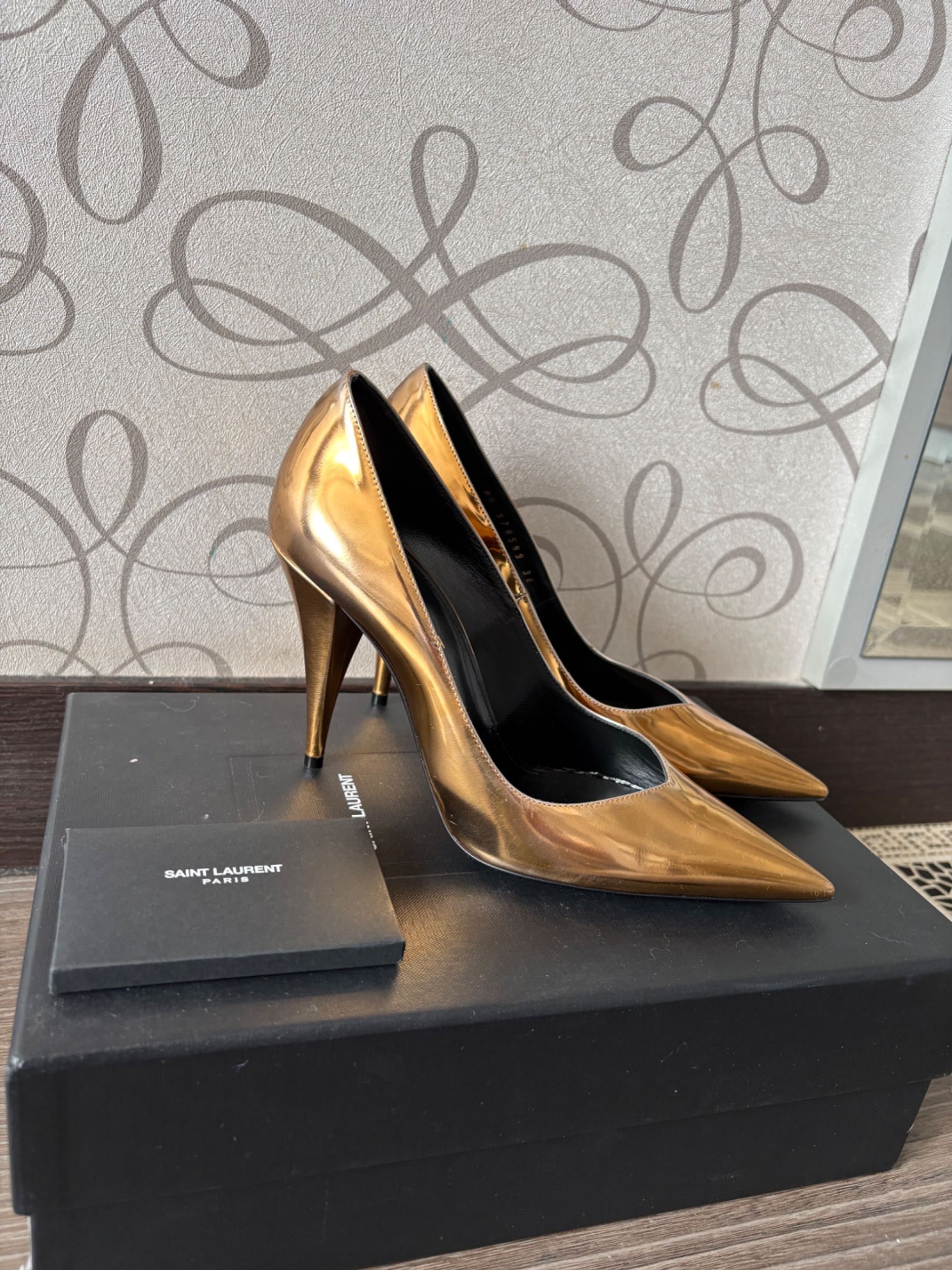 Saint Laurent Paris Saint Laurent Gold Heels Size US 6 / IT 36 - 2 Thumbnail