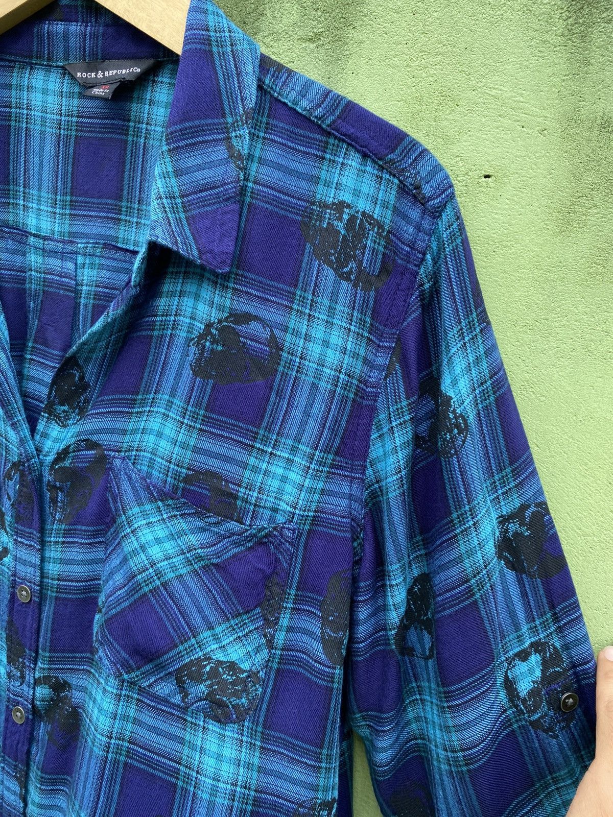 Rock & Republic Rock & Republic Skull Plaid Flannel Shirt Blue Grunge Y2K Size XL / US 12-14 / IT 48-50 - 4 Thumbnail