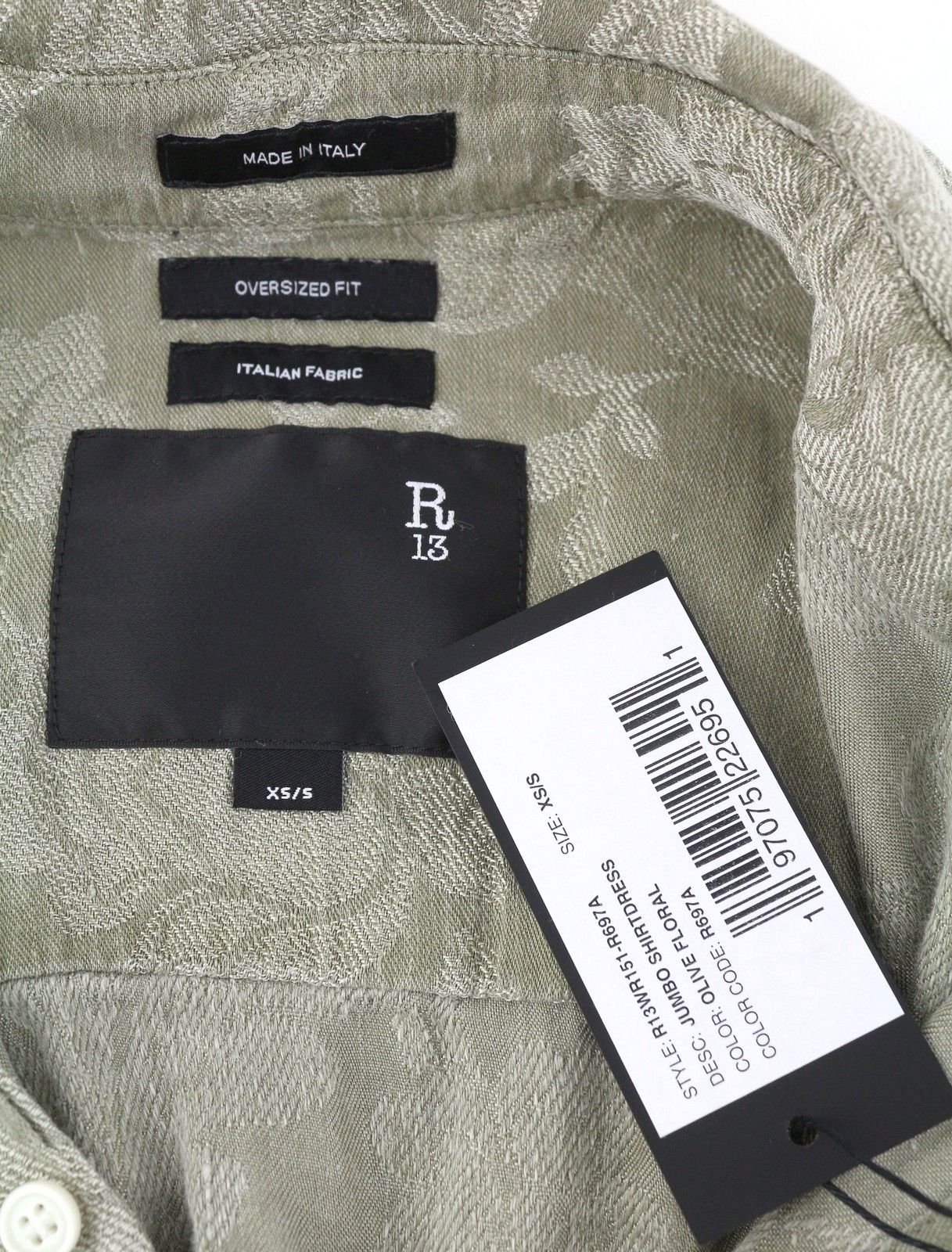 R13 JUMBO SHIRTDRESS XS/S Olive Floral Linen PS26 Dress 88825 Size XS / US 0-2 / IT 36-38 - 13 Thumbnail