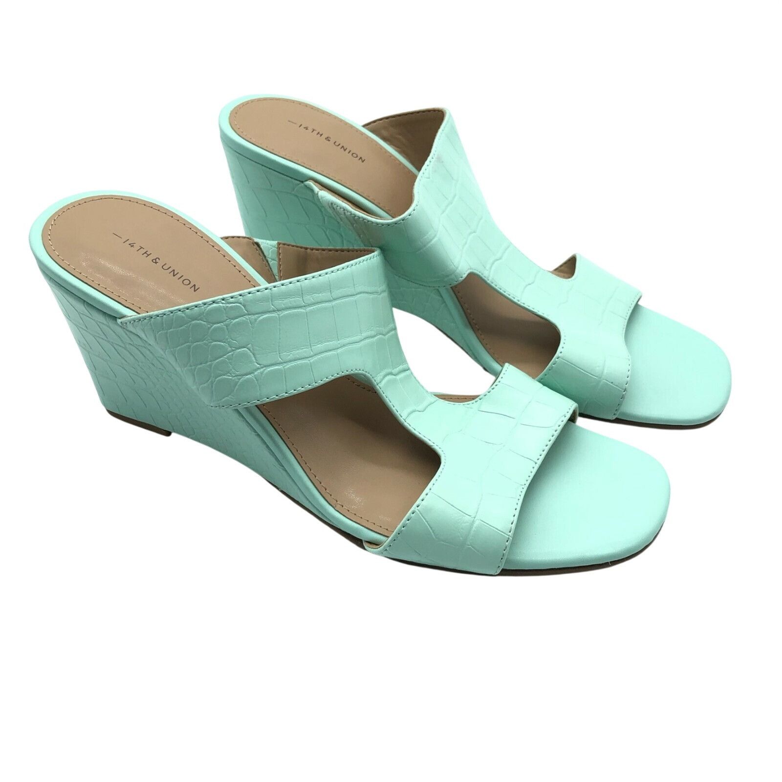 Nordstrom 14th & Union Sandals Wedge Heel Slip On Open Toe Faux Leathe Size US 9.5 / IT 39.5 - 1 Thumbnail