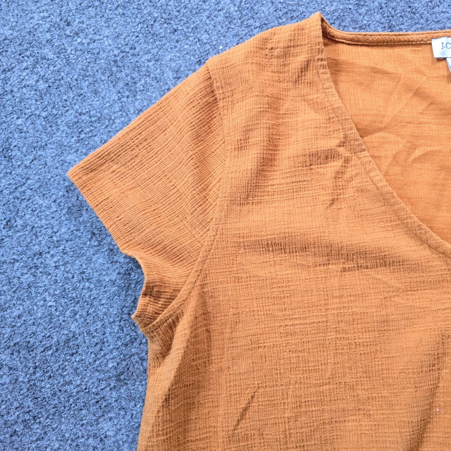J.Crew J.CREW Blouse Women Size L Orange Short Sleeve Textured Tie Hem Casual Core Basic Shirt Ladies Size L / US 10 / IT 46 - 4 Thumbnail