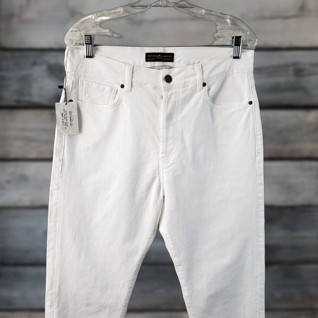 Vintage Peruvian Connection Womens Cimarron Jeans Sz 12 White High Rise Button Fly Skinny Denim Cotton Blend Regular Inseam 29 Womens Size 34" / US 12 / IT 48 - 1 Thumbnail
