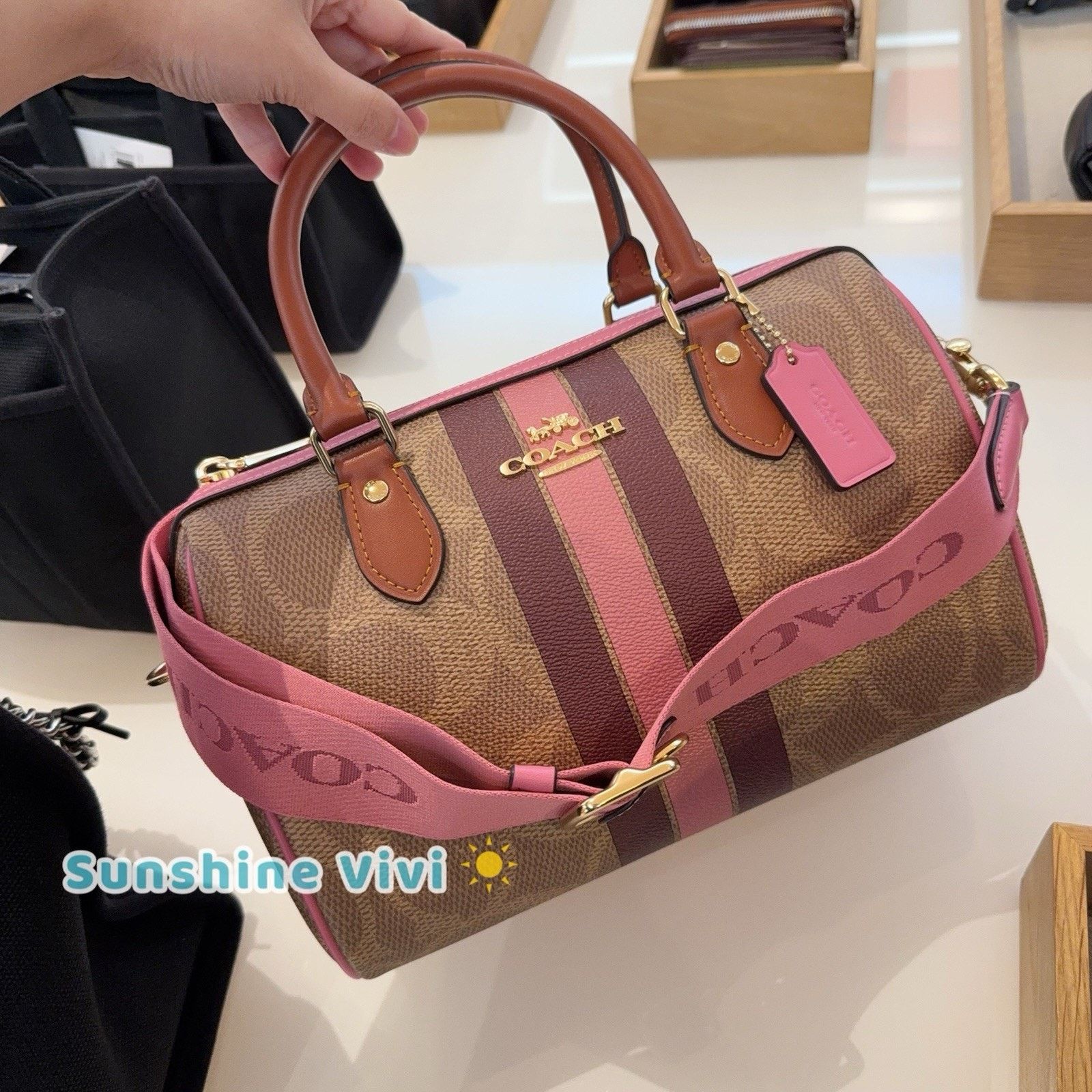 Coach NWT COACH Rowan Satchel Bag With Stripe Print Gold/Tan CBI78 Size ONE SIZE - 1 Thumbnail