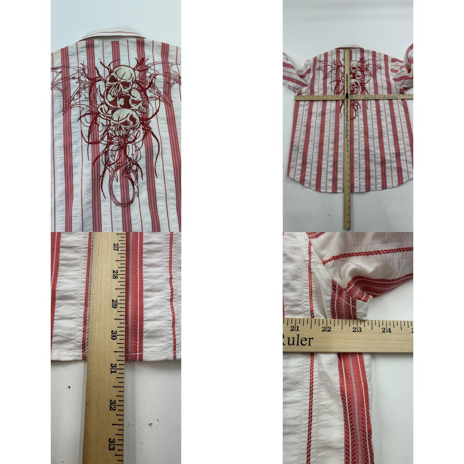 CO VINTAGE Platini Jeans Co Shirt Mens XL Red White Striped Embroidered Skull Long Sleeve Size US XL / EU 56 / 4 - 9 Thumbnail