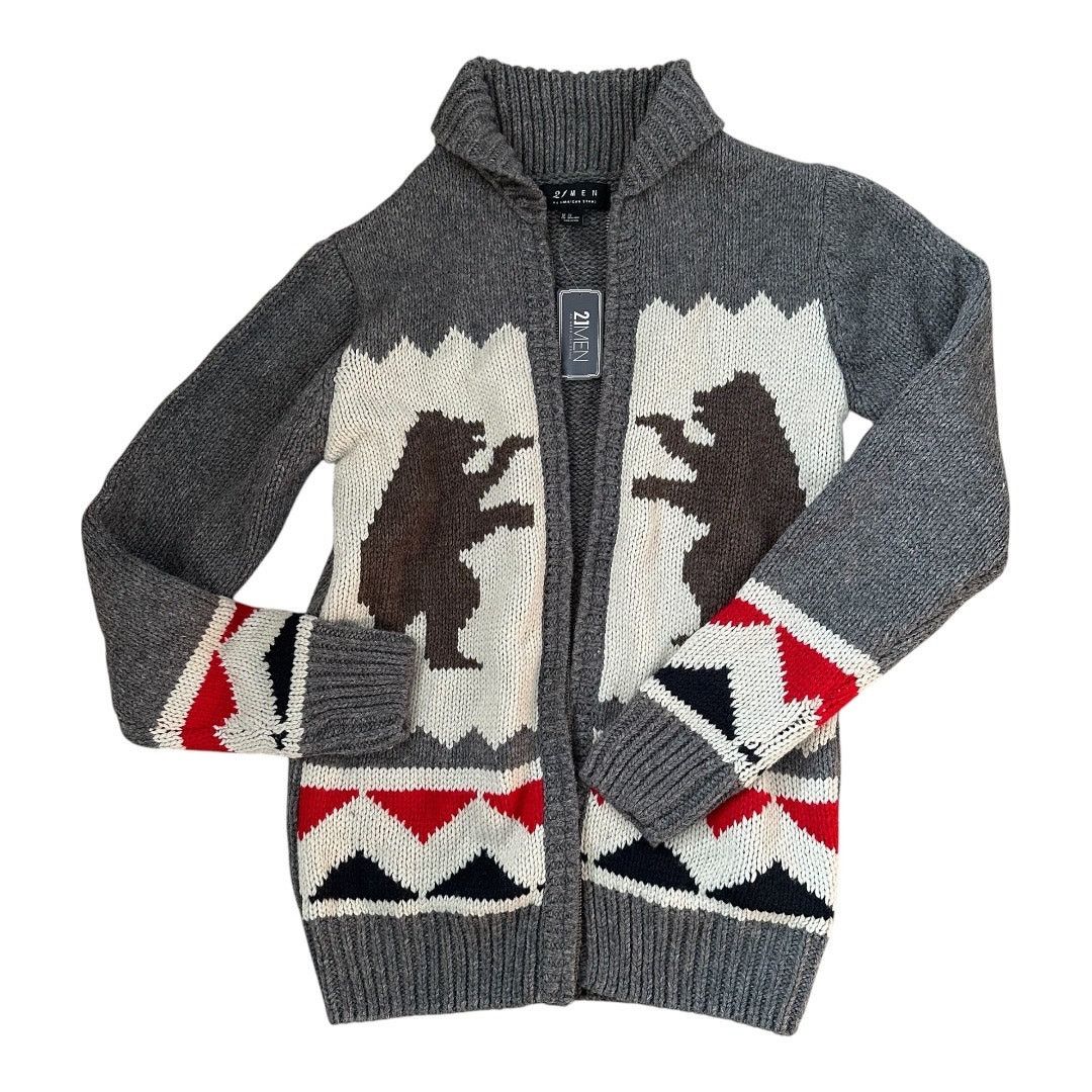 Forever 21 21 Men XS heavy knit front zip cardigan sweater bear gray Size US XS / EU 42 / 0 - 1 Thumbnail