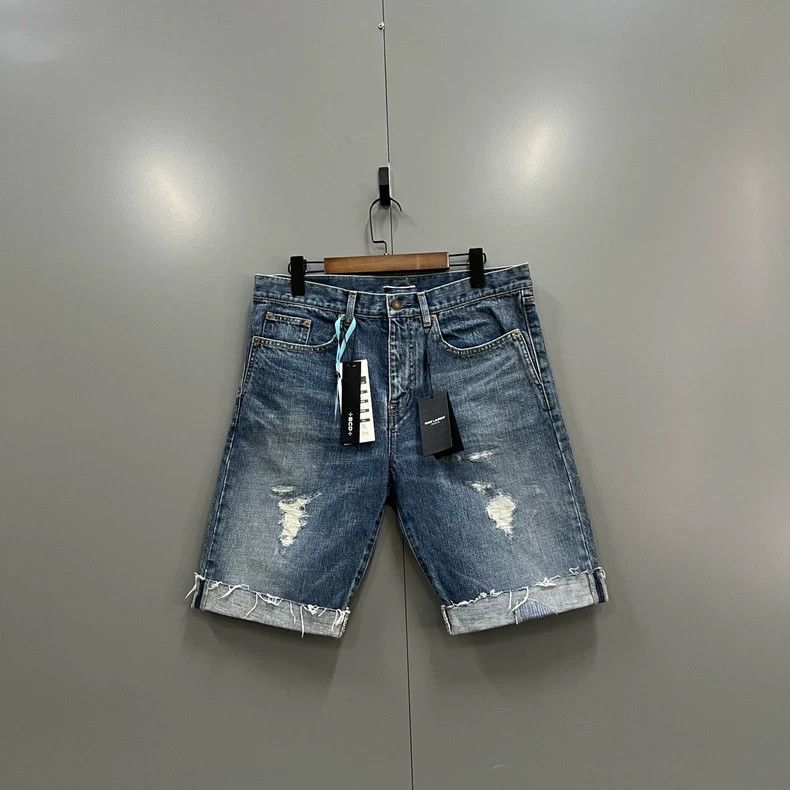 Saint Laurent Paris Saint Laurent Blue Wash Ripped Shorts 2504-Nextarrow Size US 31 - 1 Thumbnail