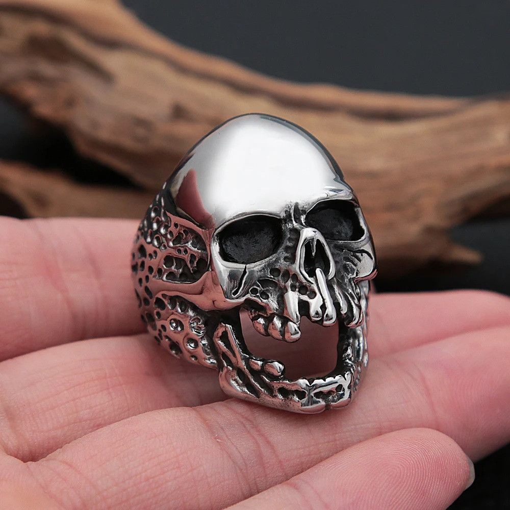 Vintage Steel Skull Ring Size ONE SIZE - 1 Thumbnail