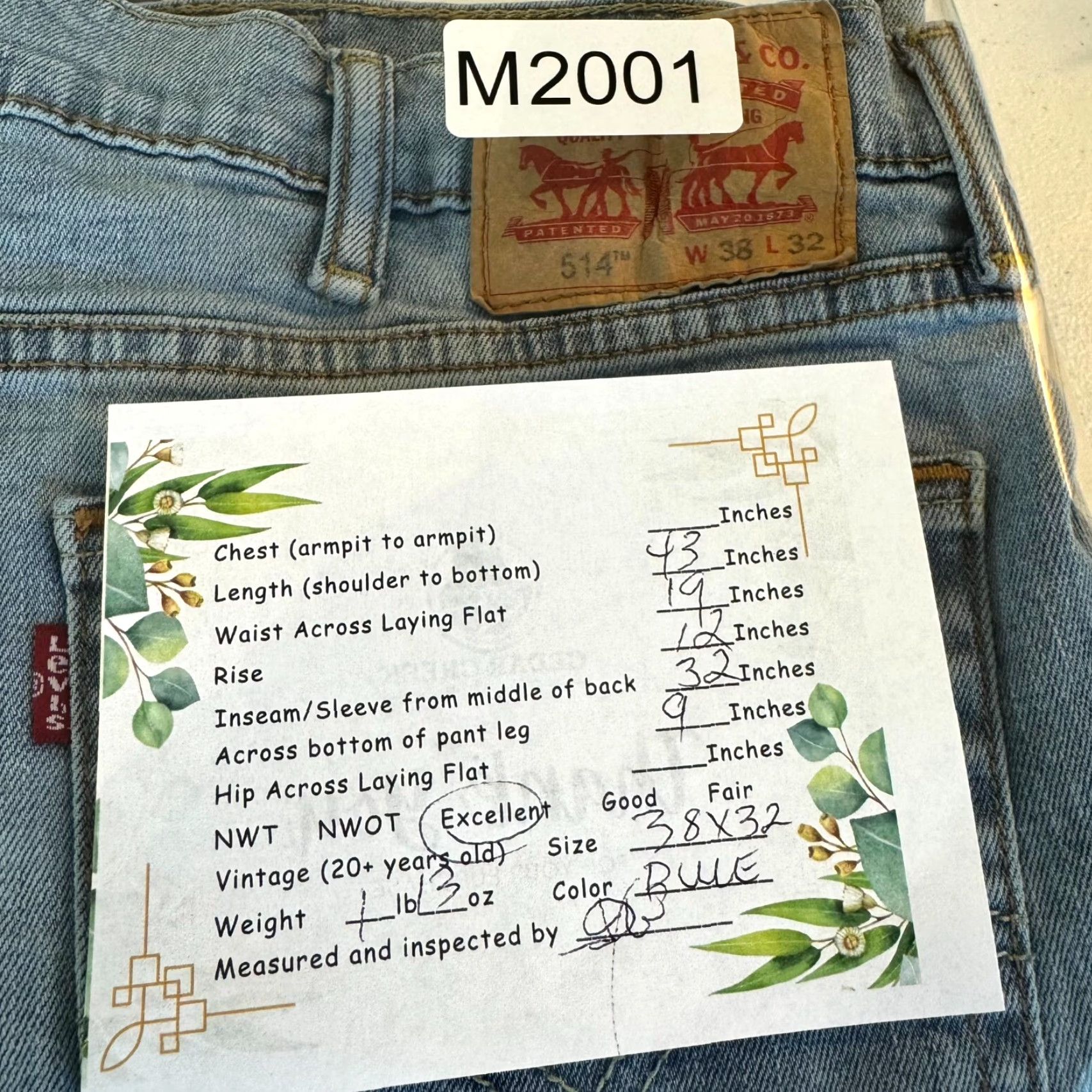 Levi's Levi's 514 Jeans 38 X 32 Blue Denim Stretch Mid-Rise Straight Regular Mens Jeans Size US 38 / EU 54 - 8 Thumbnail