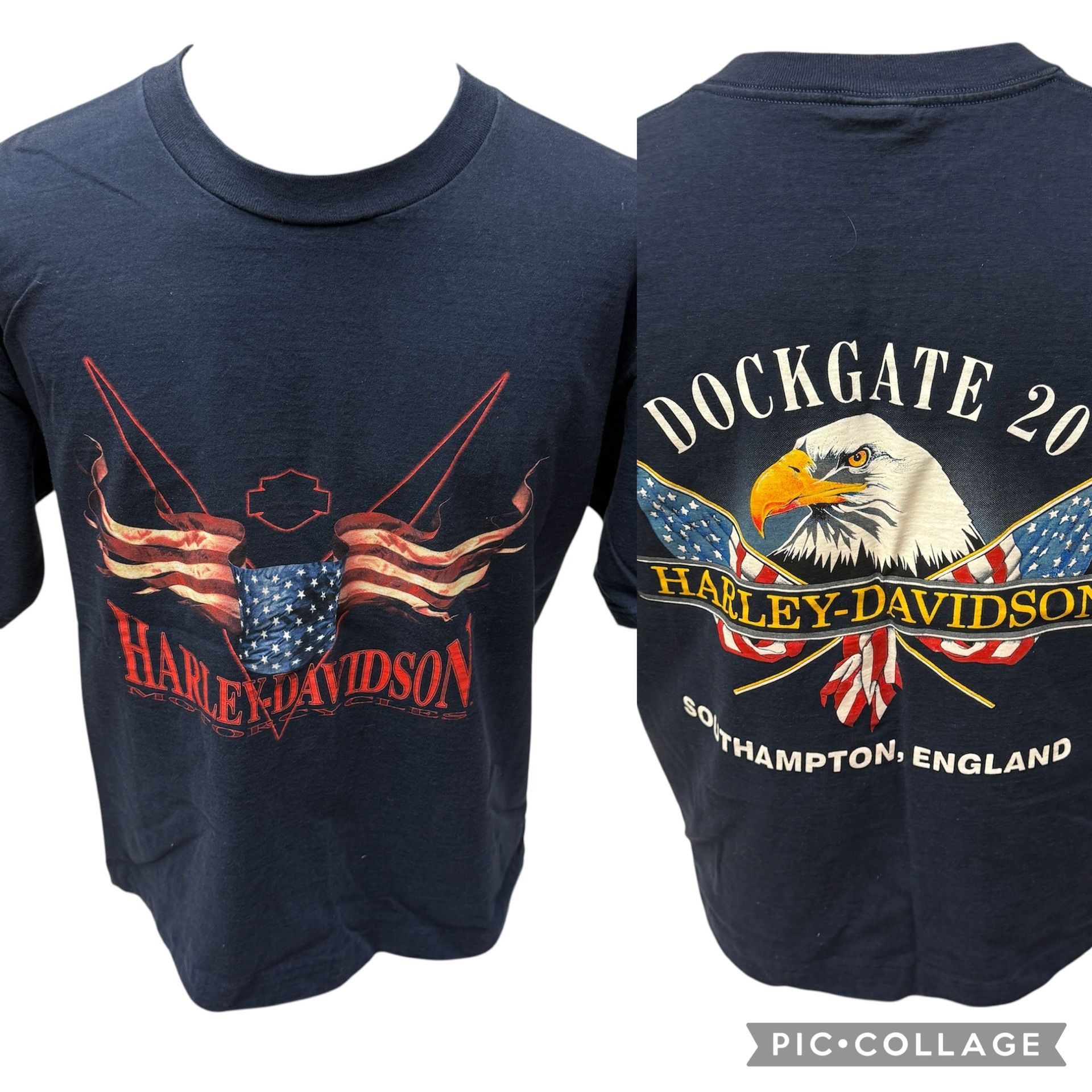 Harley Davidson Harley Davidson Dockgate 20 AMERICAN FLAG England Biker Tee Size US XL / EU 56 / 4 - 1 Thumbnail