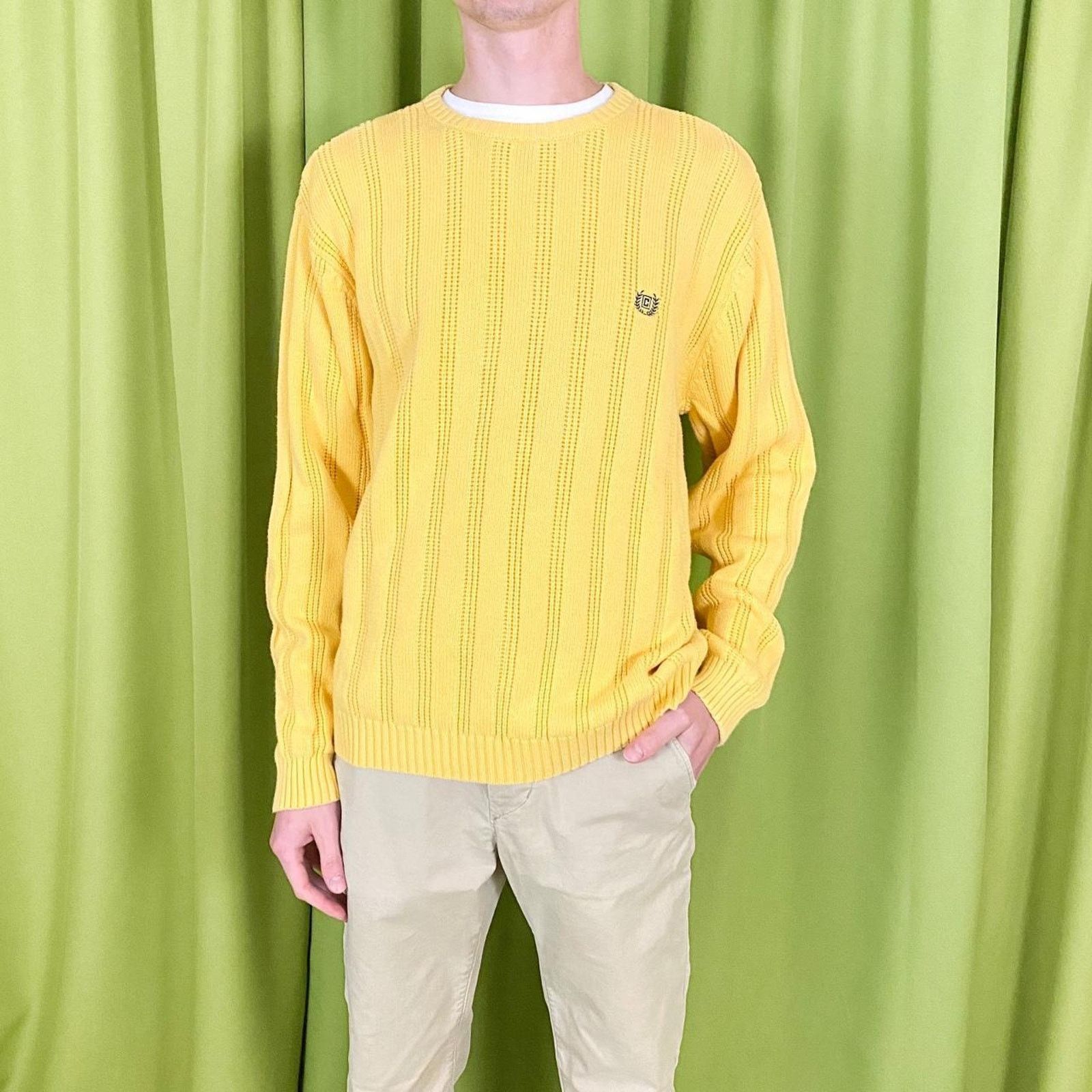 Chaps 90s Vintage Yellow Knitted Sweater with Embroidered Logo Size US M / EU 48-50 / 2 - 1 Thumbnail