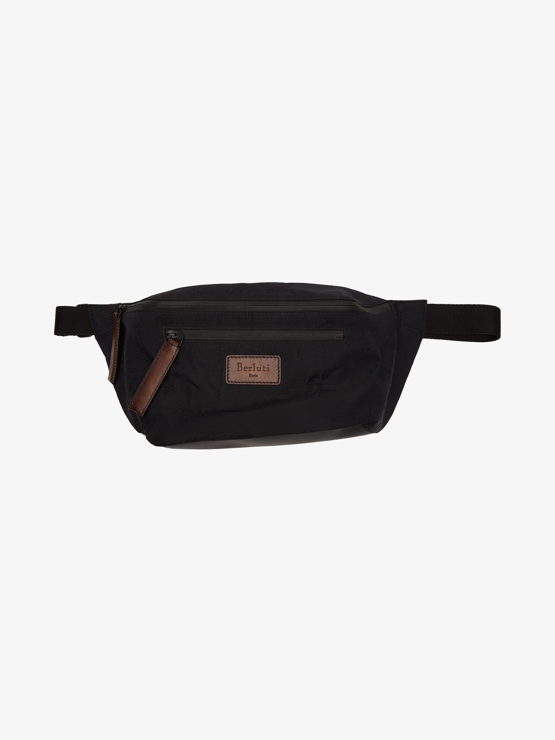 Black Embroidered Logo Patched Waist Bag