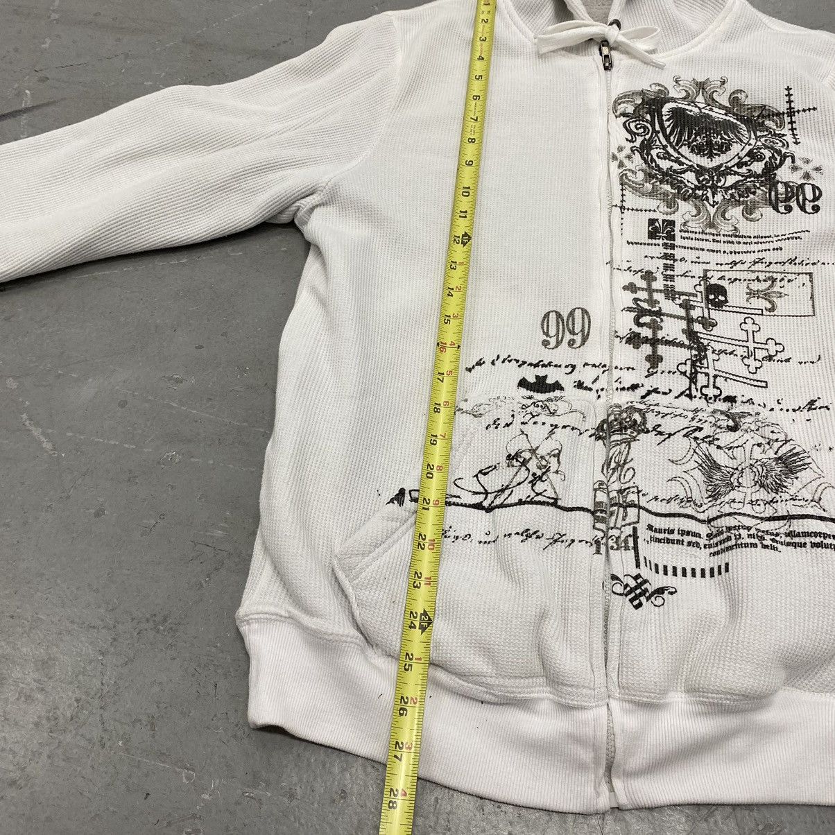 Affliction × Japanese Brand × Vintage Vtg Y2K Baggy Waffle Thermal Hoodie Gothic Big Print Grunge Size US M / EU 48-50 / 2 - 3 Thumbnail