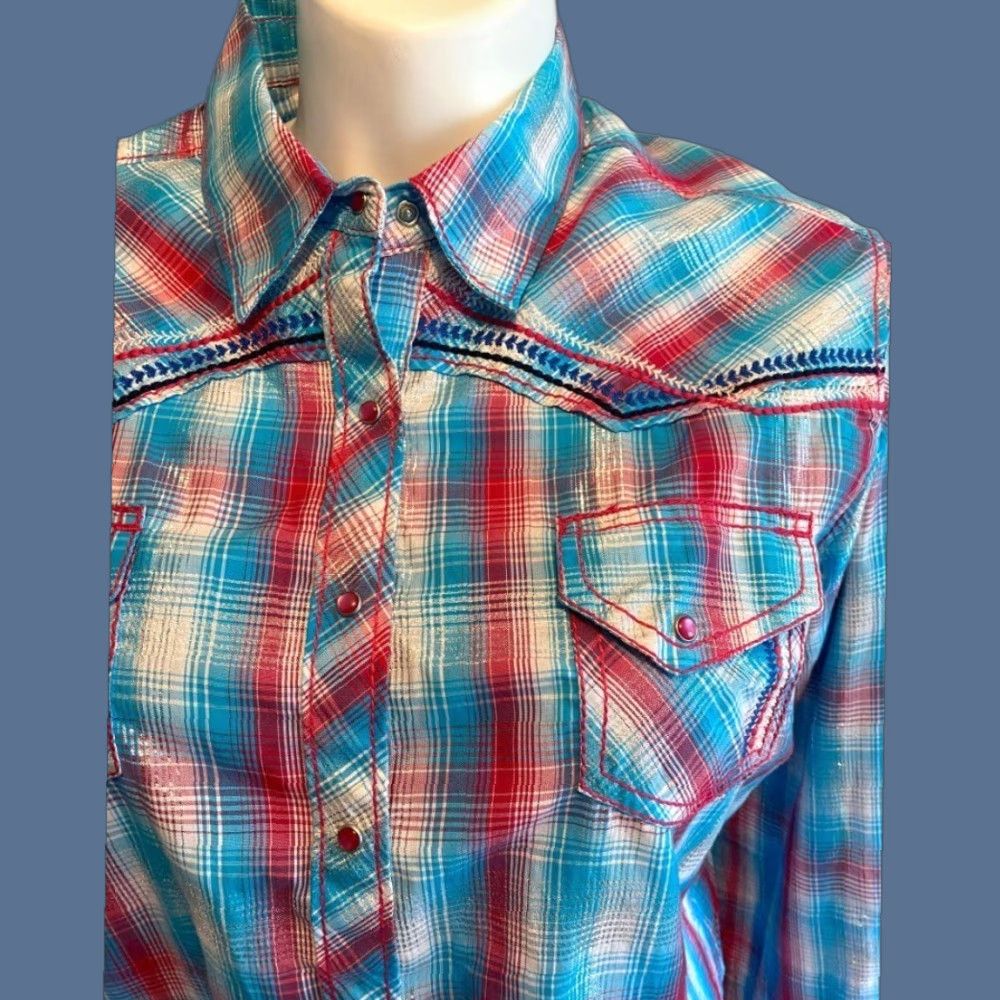 Ariat XXL Ariat Women's Plaid Western Snap Front Shirt Rockabilly Metallic Accent Shirt Size XXL / US 16-18 / IT 52-54 - 1 Thumbnail