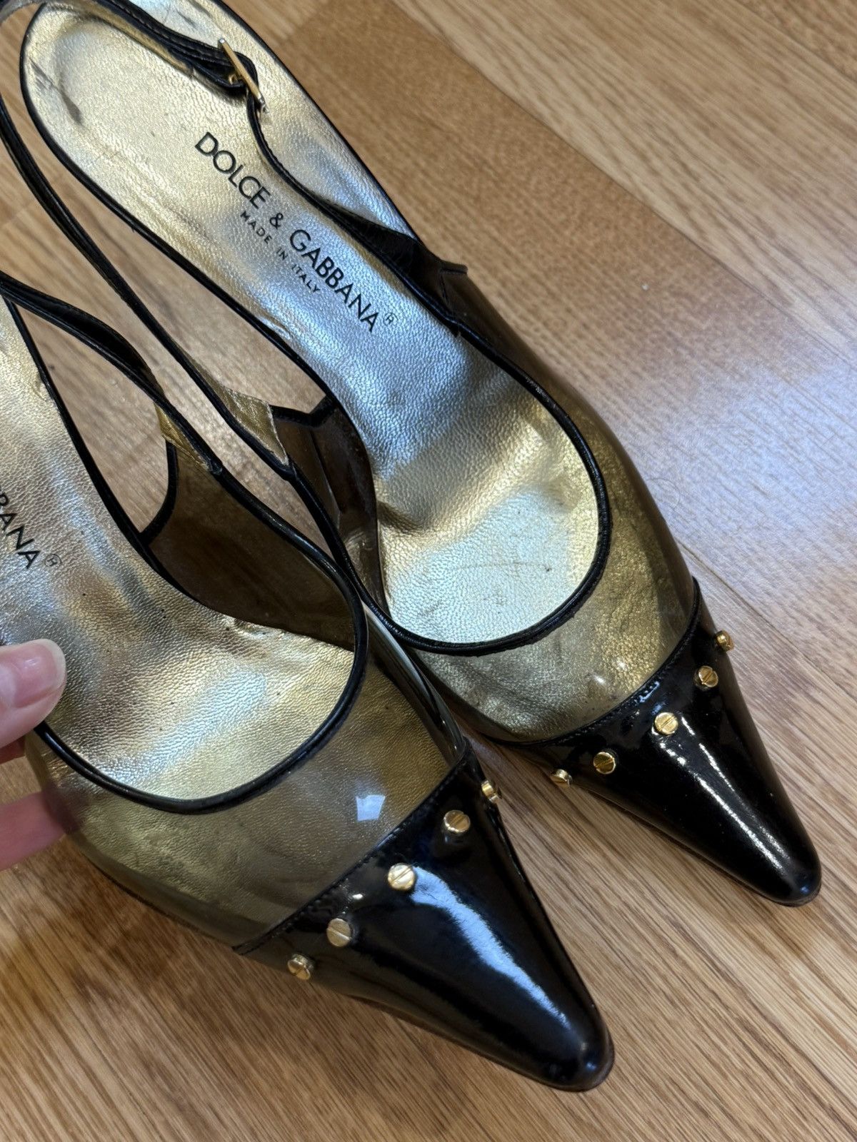 Dolce & Gabbana Vintage 00s Dolce & Gabbana Runway Heels Gold Back Detail Size US 9 / IT 39 - 4 Thumbnail