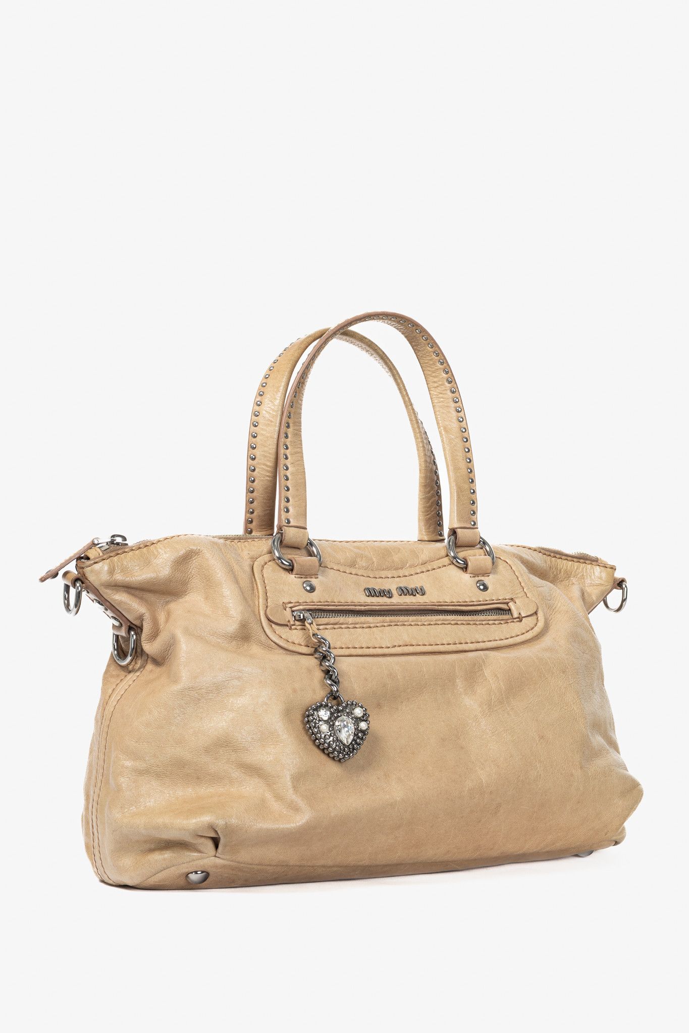 Miu Miu Miu Miu Beige Vitello Heart-Charm 2-Way Handbag Size ONE SIZE - 2 Thumbnail