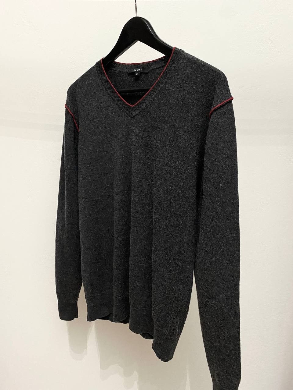 Gucci Gucci x Tom Ford Web Stripe Gray Wool V Neck Sweater Y2K Size US XL / EU 56 / 4 - 4 Thumbnail