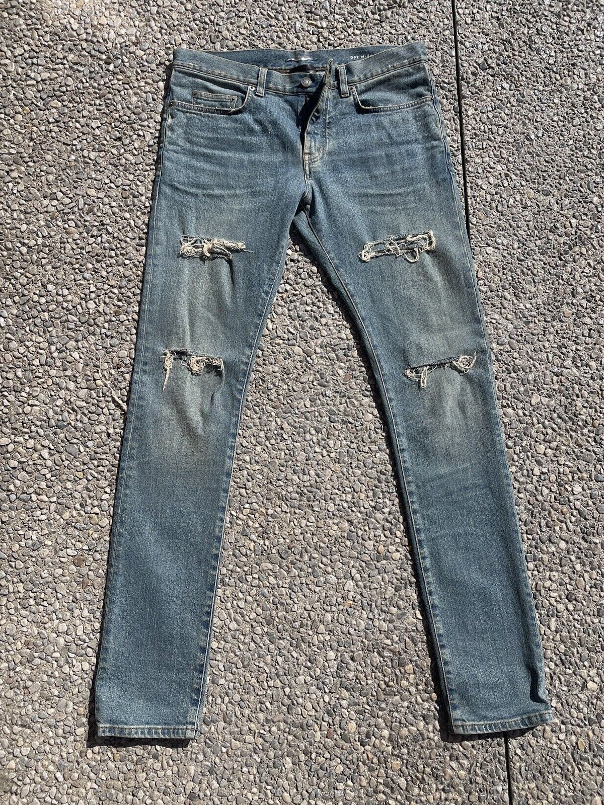 image of Saint Laurent Paris D02 M/sk-Lw Men Denim Ripped Hedi Slimane $800 Msrp in Blue (Size 32)