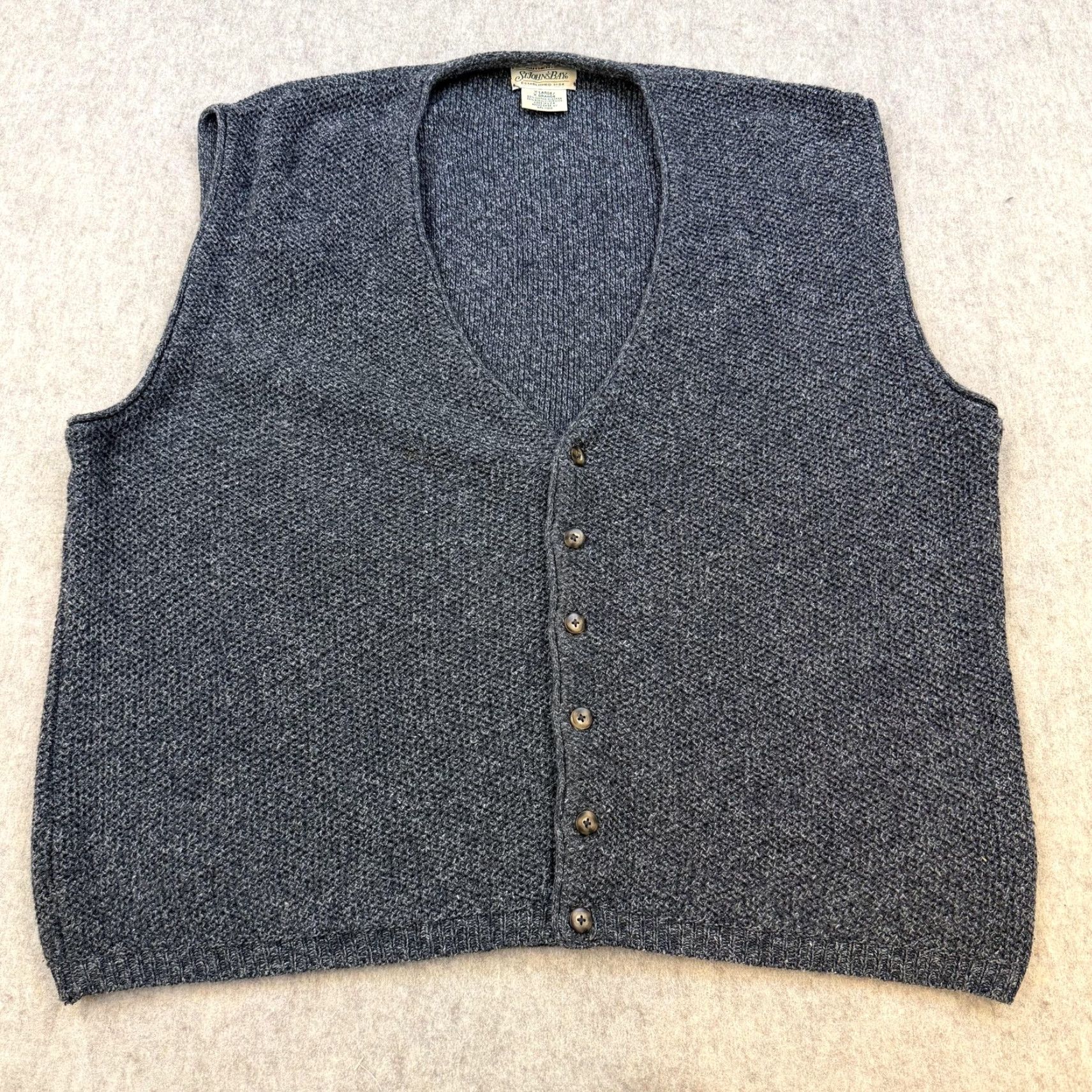 Vintage VTG St Johns Bay Sweater Vest Mens XL Heather Gray V Neck Button Front Made USA Size US XL / EU 56 / 4 - 3 Thumbnail