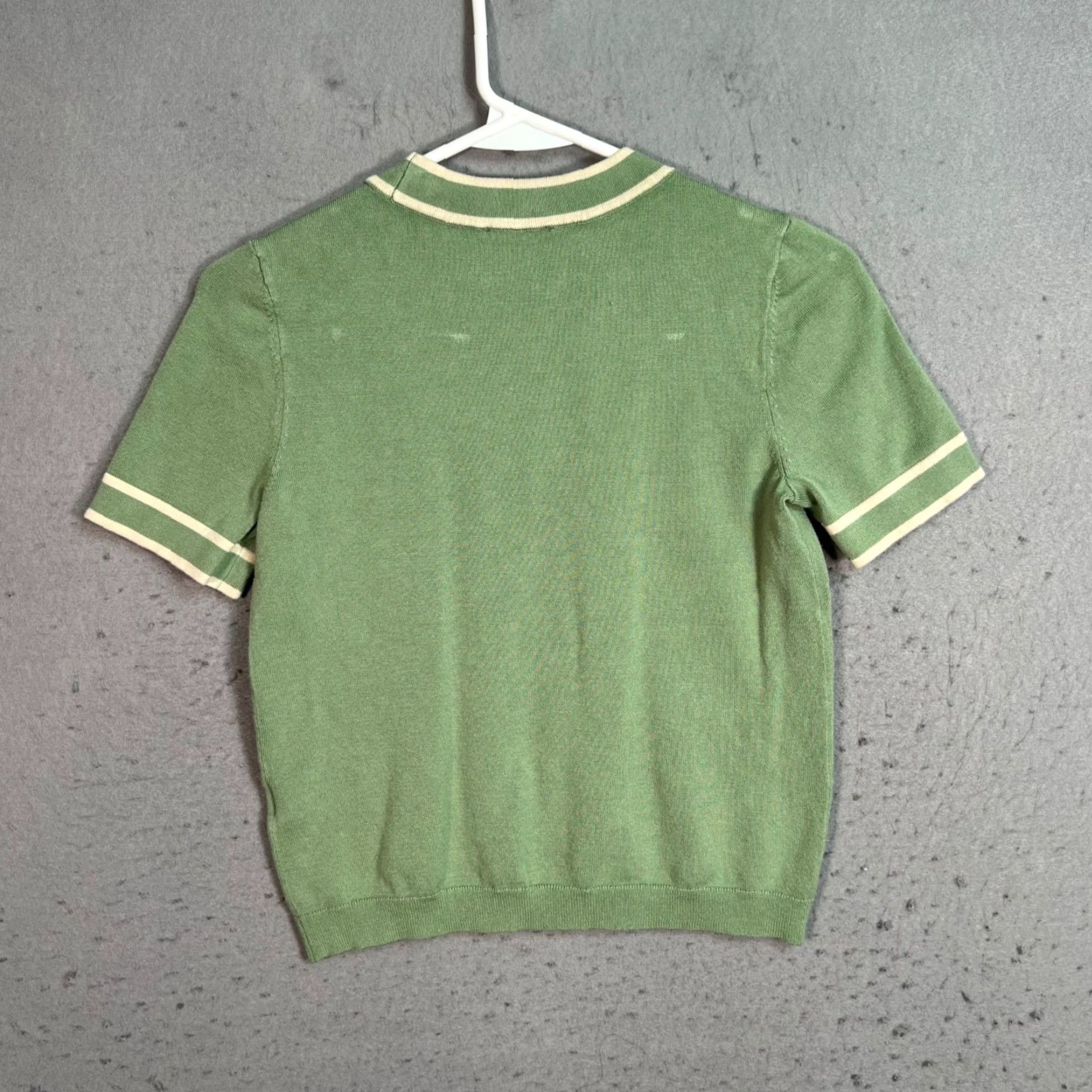 Vince Camuto VINTAGE Vince Camuto Green Striped Short Sleeve Sweater Adult Women XS Rayon Nylon Knit Pullover Size XXS / US 00 / IT 34 - 2 Thumbnail