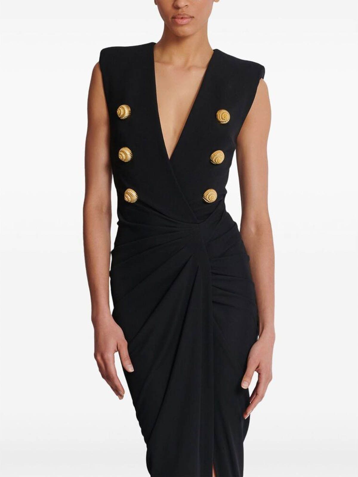 Balmain o1s1wg111025 Tailored Crepe Long Dress in Black Size XS / US 0-2 / IT 36-38 - 4 Thumbnail