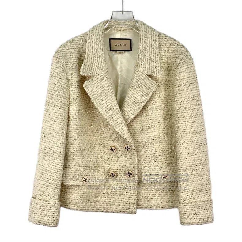 Gucci Gucci Beige gold thread tweed wool lapel double-breasted l Size XS / US 0-2 / IT 36-38 - 1 Thumbnail