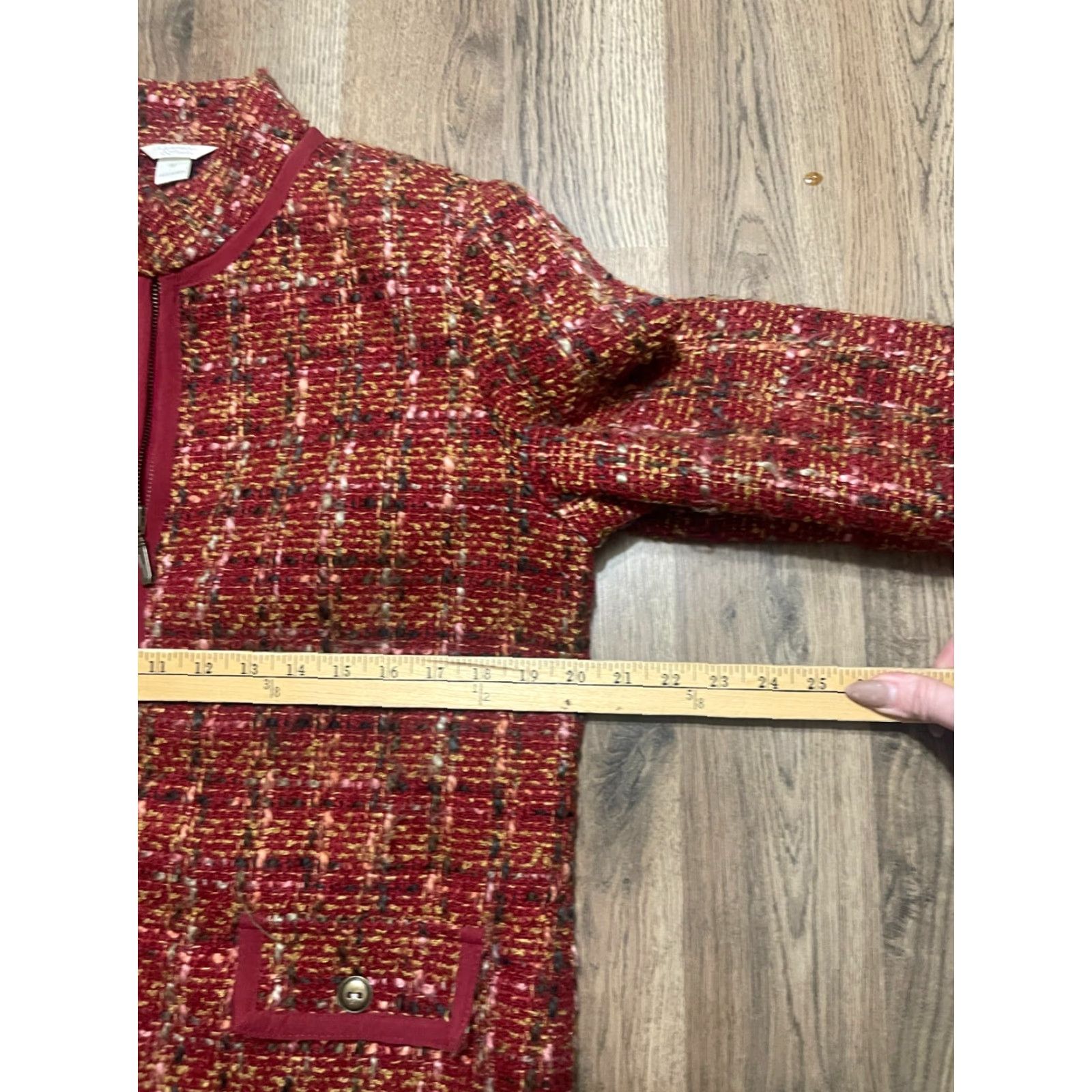 Vintage Christopher&Banks Sweater Women Medium Red Tweed Full Zip Pockets Casual, Regular Fit, Fall Spring Summer, Women's, Size M Size M / US 6-8 / IT 42-44 - 5 Thumbnail