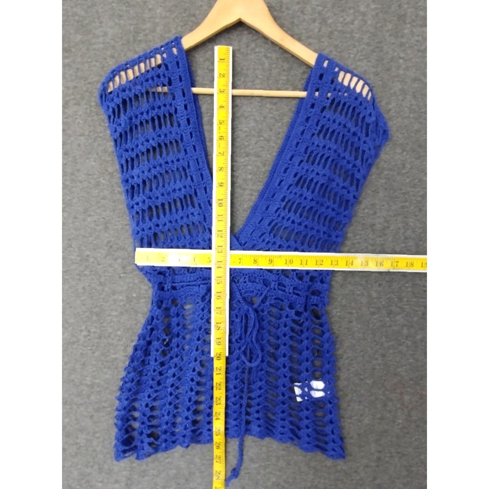 Vintage Codigo Grab Crochet Knitted Blue V-Neck Beach Mini Dress S Size S / US 4 / IT 40 - 5 Thumbnail