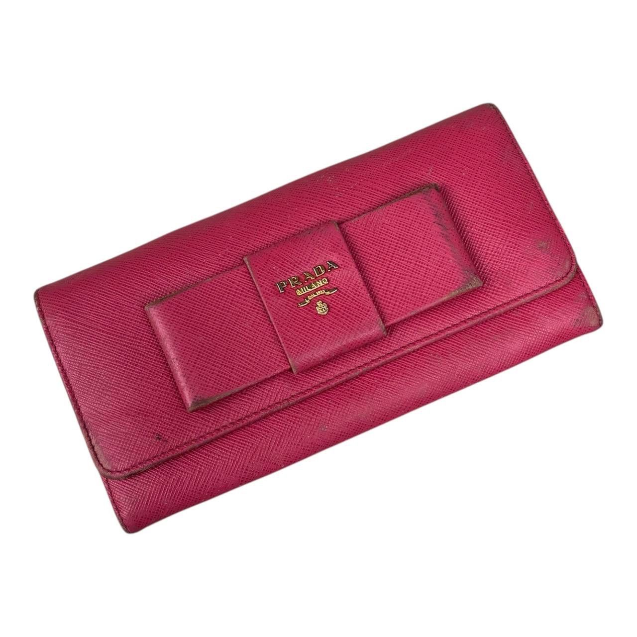 Prada Saffiano Leather Ribbon Bow Envelope Long Wallet