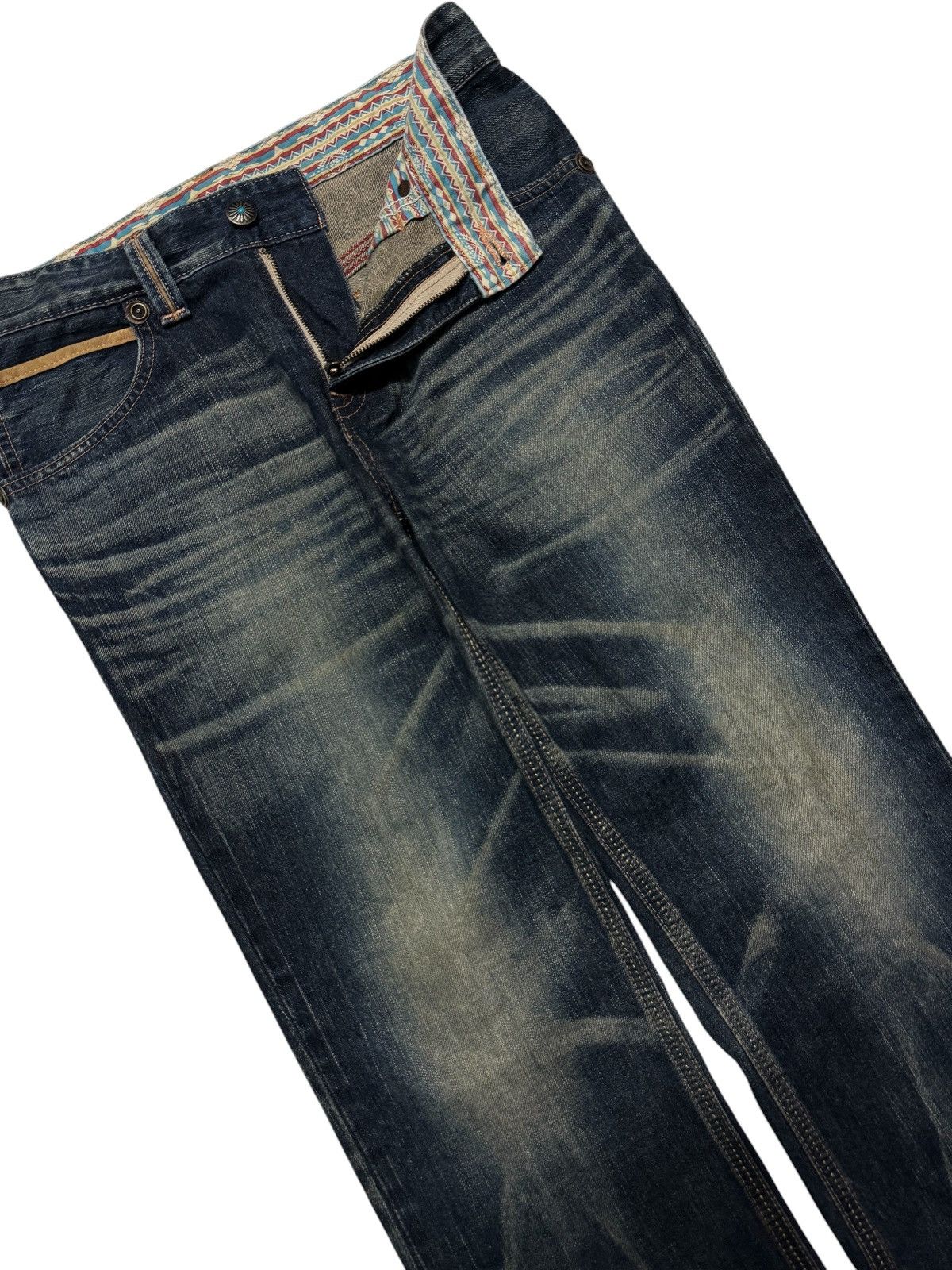 Edwin ⚡️FLARED⚡️VINTAGE EDWIN WHISKER SICK WATER SPLASHING DENIM Size US 31 - 5 Thumbnail