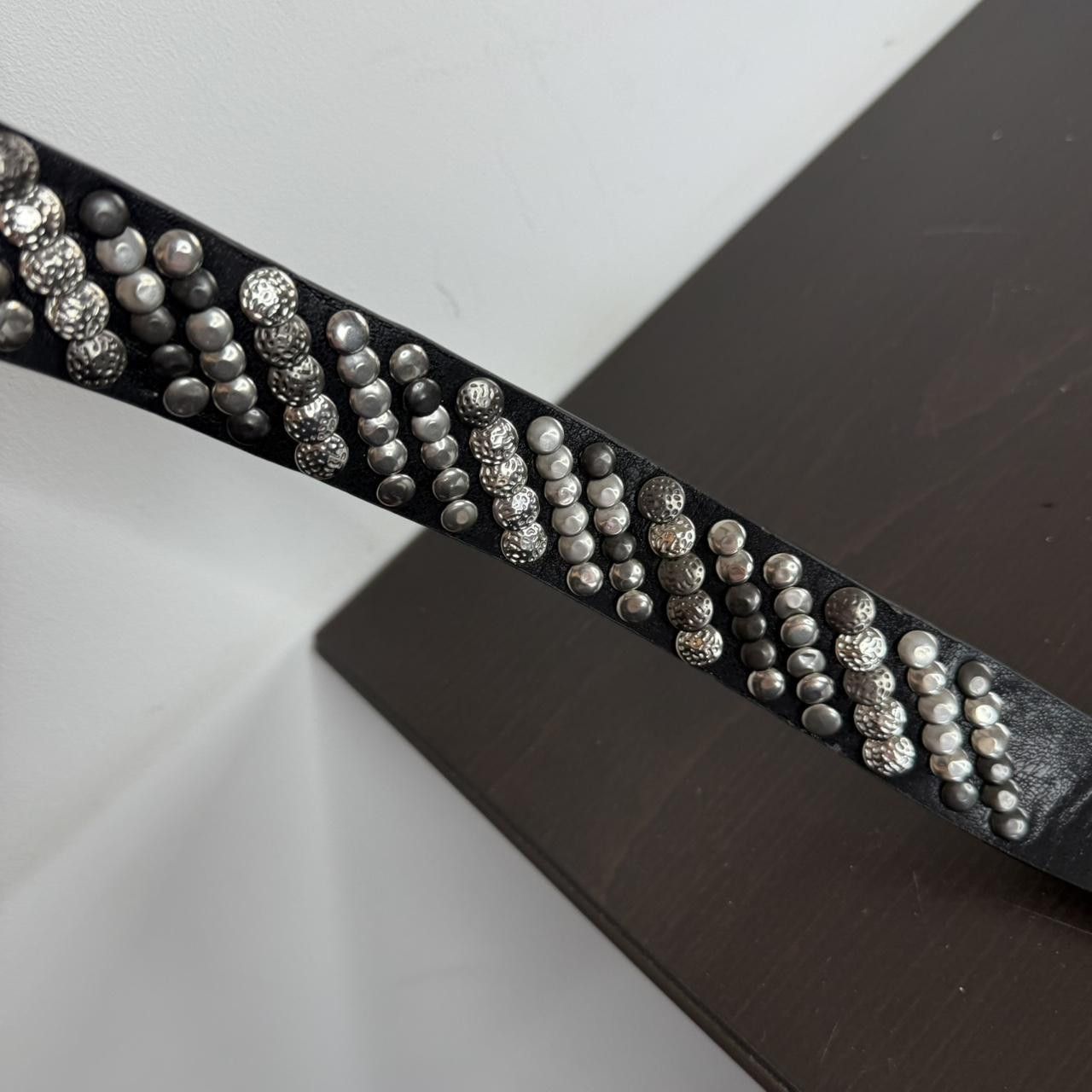 Vintage Black leather studded belt with silver studs #punk #biker Size ONE SIZE - 3 Thumbnail