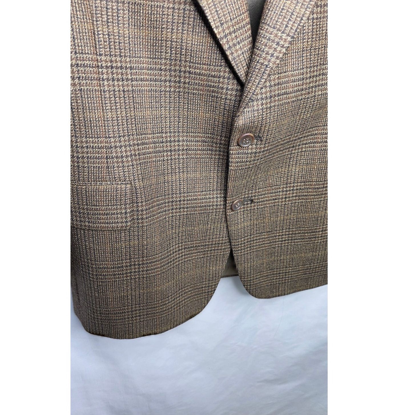 Jos. A. Bank Jos A Bank Glen Check Brown Plaid Men's Lambswool Blazer 46R Size 46R - 3 Thumbnail