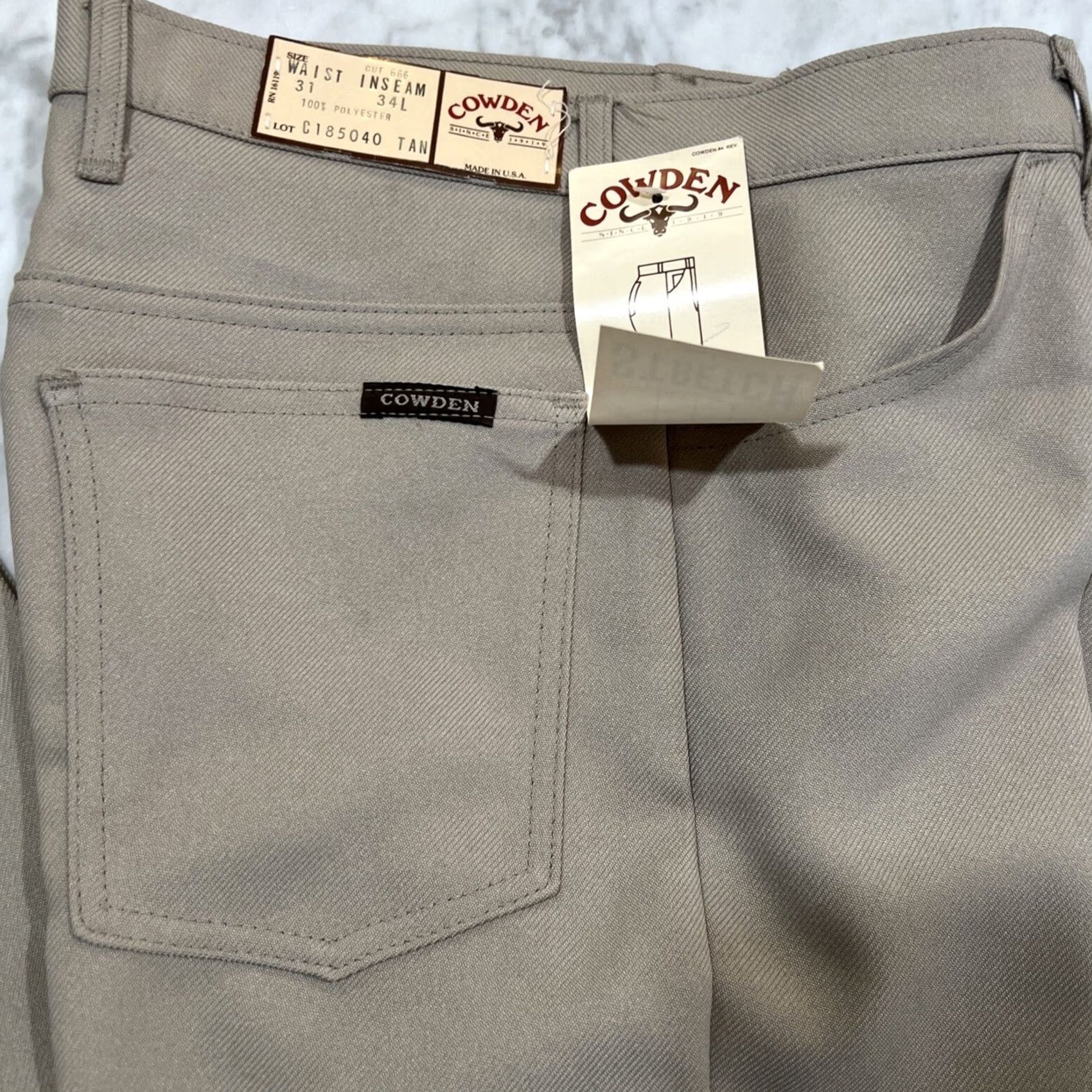 Vintage VINTAGE Cowden Western Pants Men’s 31x34L Tan 666 USA NWT Stretch Polyester Mod GoGo Size US 31 - 3 Thumbnail