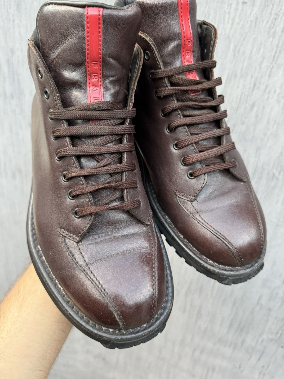 Prada × Vintage Prada Vintage Leather Brown Red Tab Boots size 39 Size US 8.5 / IT 38.5 - 8 Thumbnail