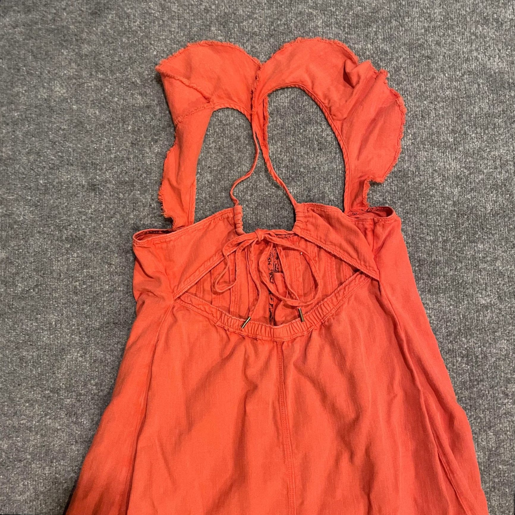 Vintage VINTAGE Pilcro Dress ORANGE RED Tie Back Flutter Sleeve Midi Womens M Orange Red Pilcro Sundress Casual Cotton Linen 90s? Size M / US 6-8 / IT 42-44 - 4 Thumbnail
