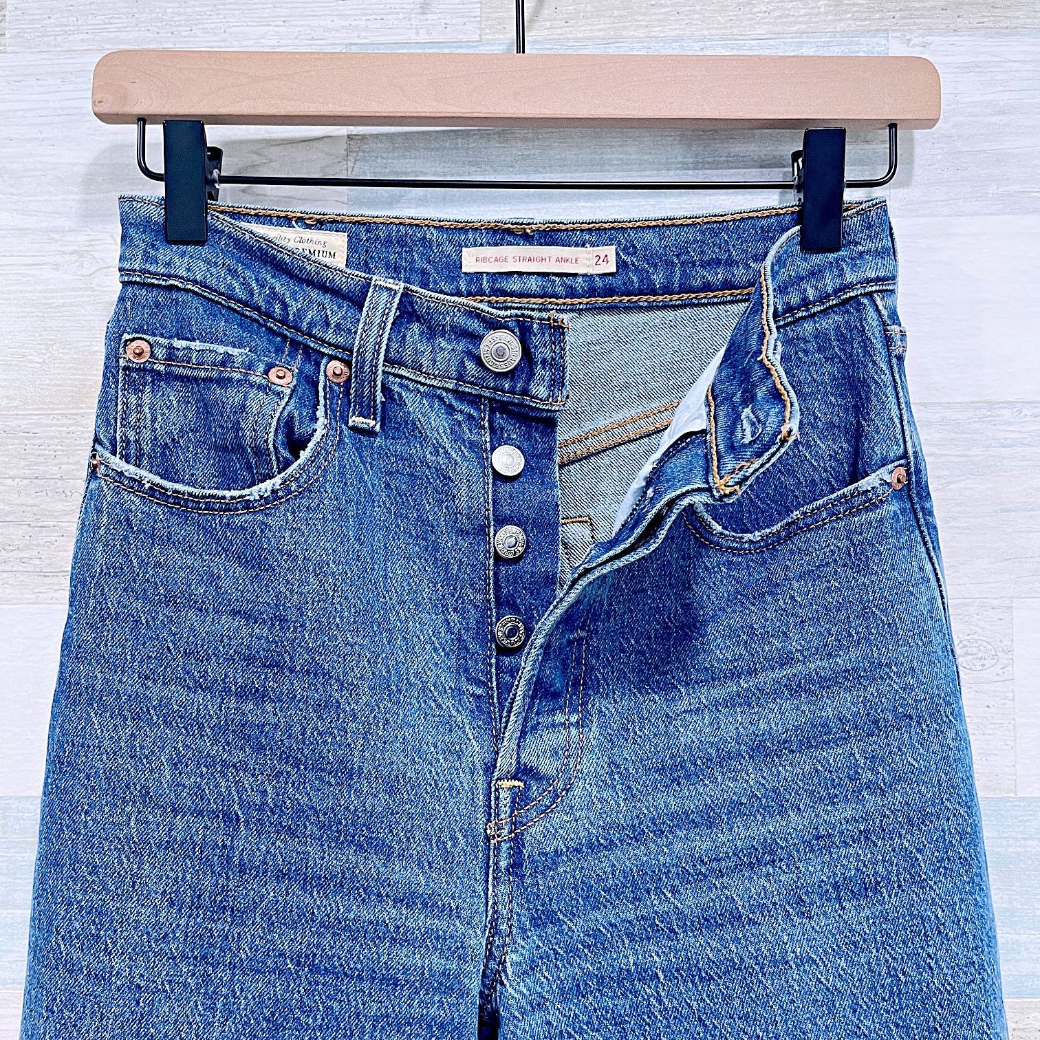 Levi's Levis Premium Ribcage Straight Ankle Jeans Blue Womens 24 Size 24" / US 00 / IT 34 - 3 Thumbnail