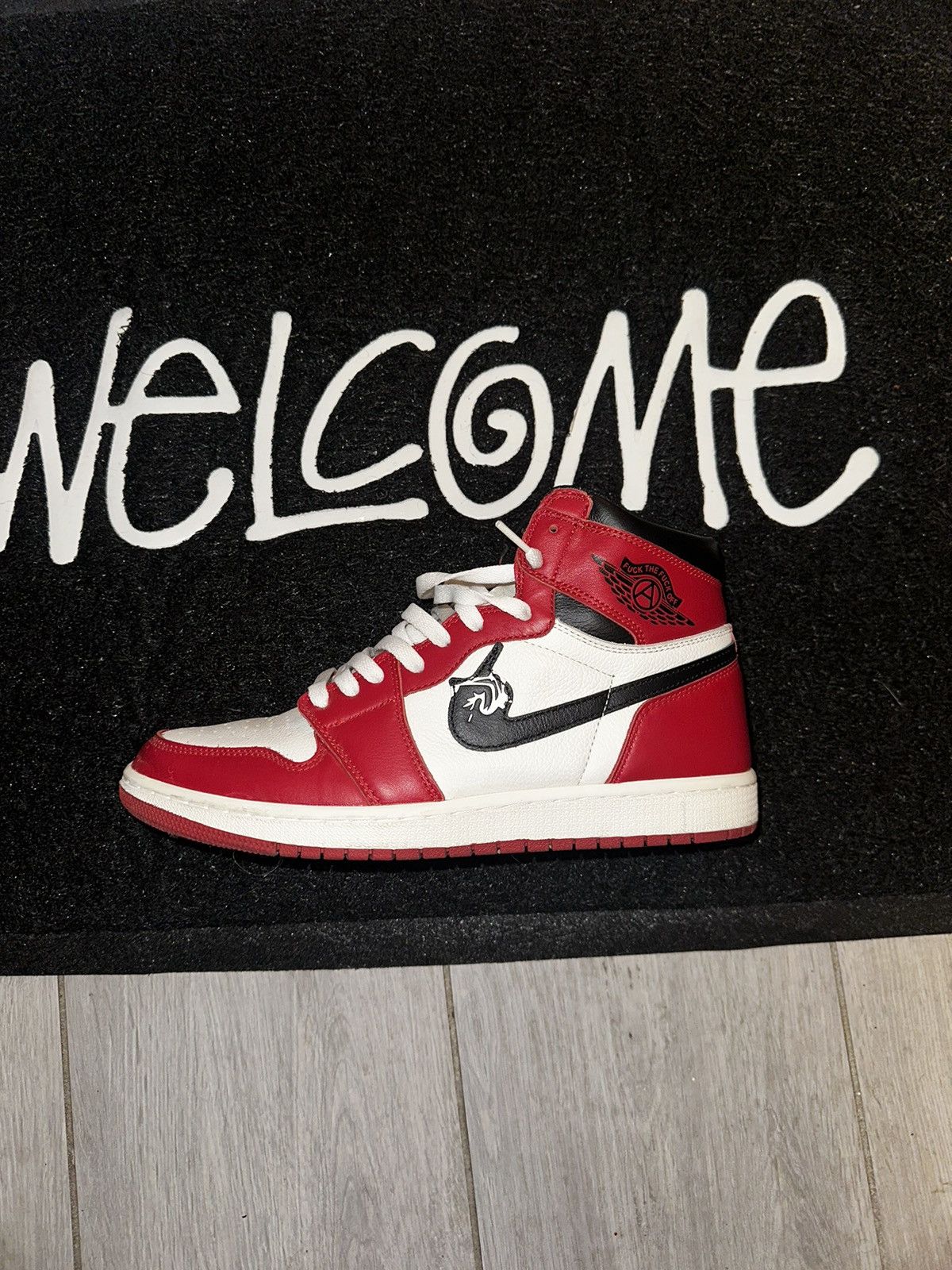 image of Ineverheardofyou Fuck Off 1S Shoes in Red, Men's (Size 10)