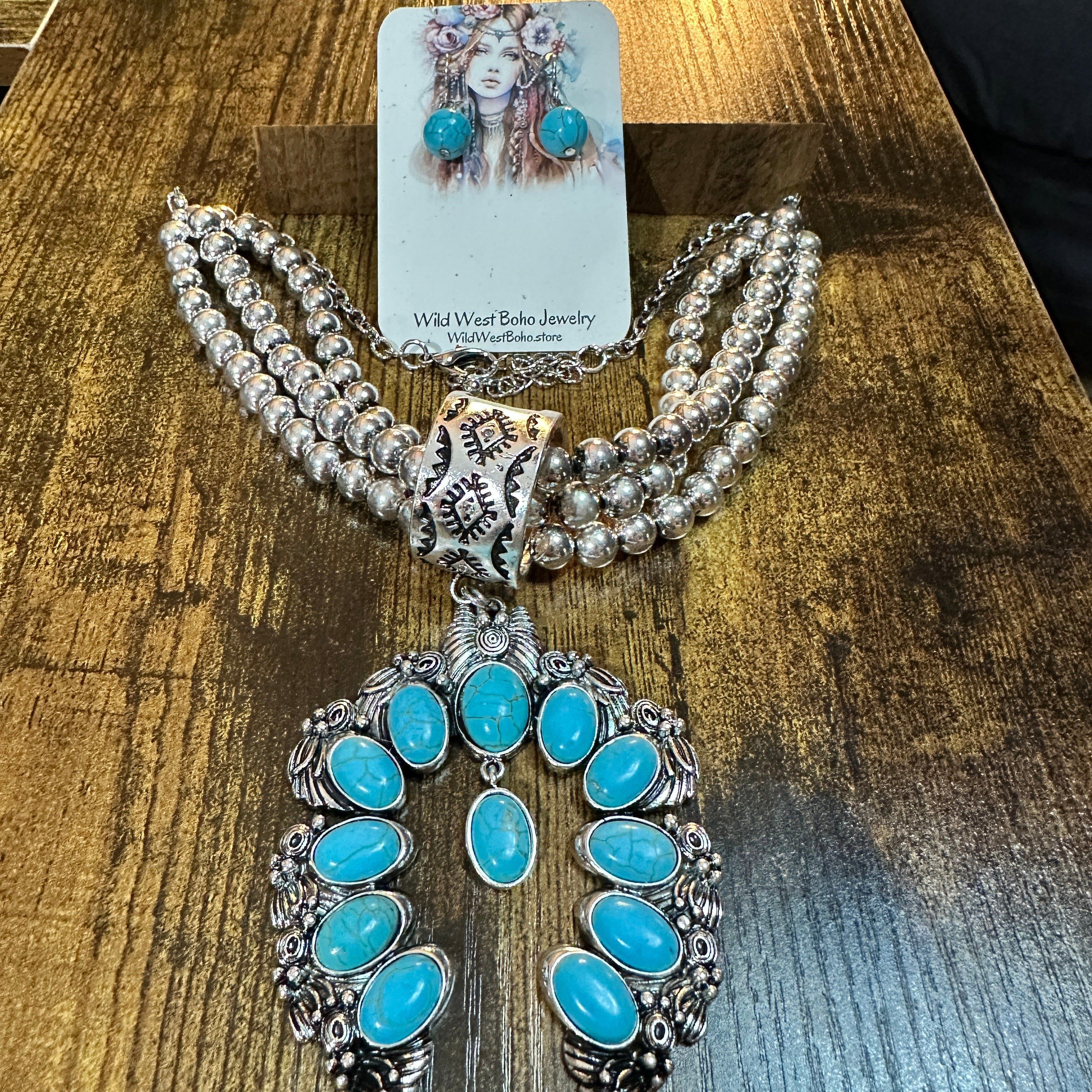 Other Large Squash Blossom Pendant Chunky Necklace and Earrings Se Size ONE SIZE - 2 Thumbnail