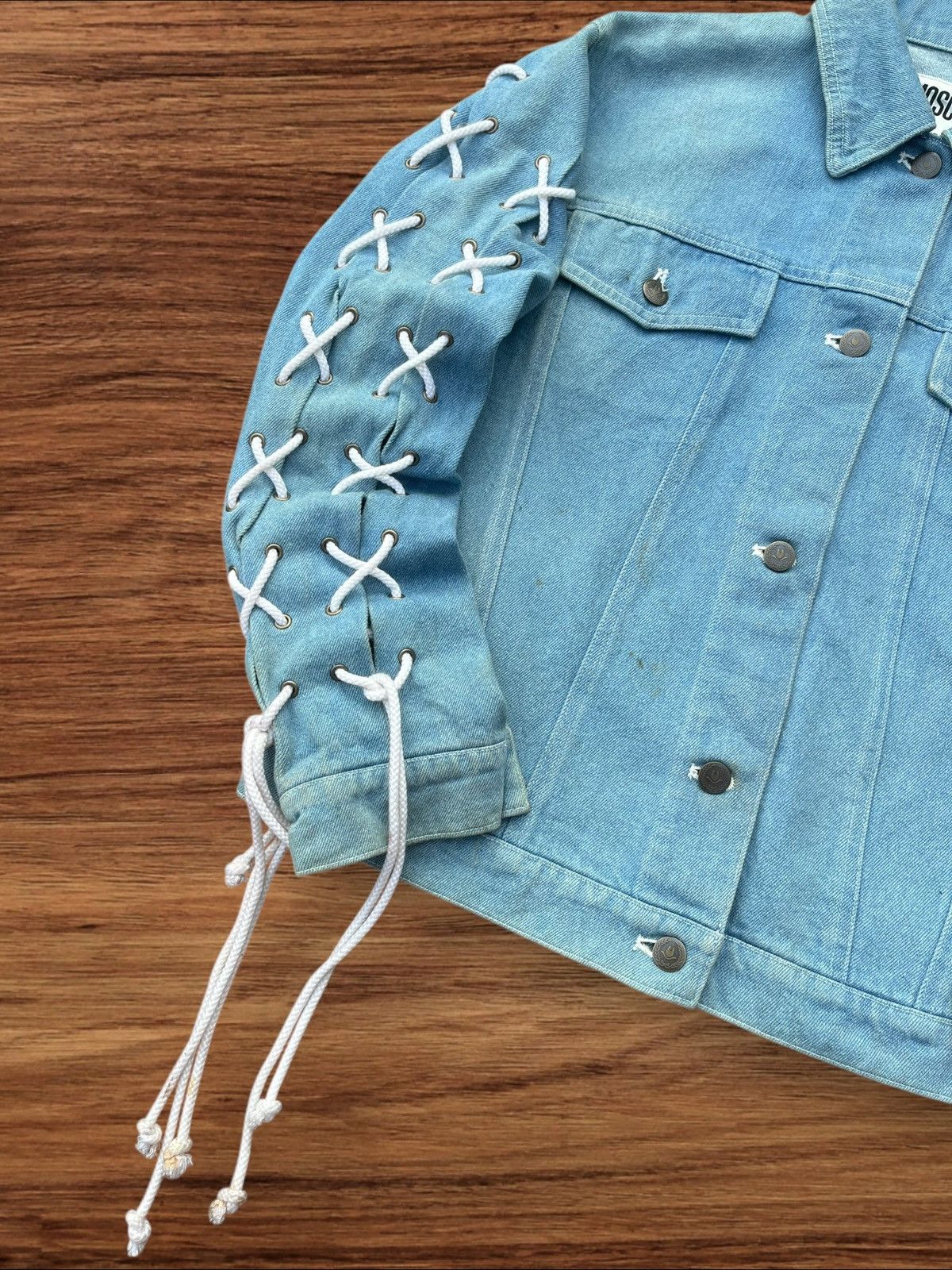 Moschino Moschino Lace Up Sleeves Punk Style Blue Washed Denim Jacket Size M / US 6-8 / IT 42-44 - 6 Thumbnail