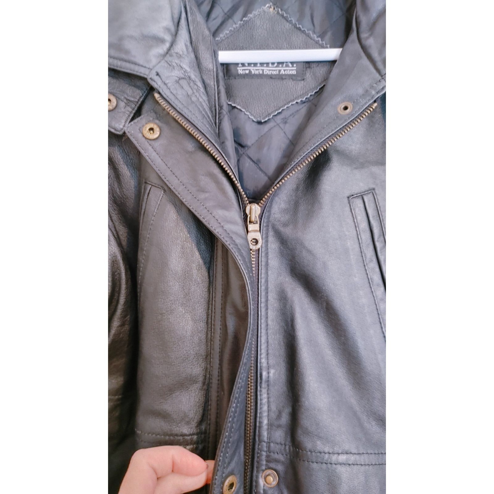Other Vtg Leather Trench Coat Quilted Liner Hood N.Y.D.A. Medium Size M / US 6-8 / IT 42-44 - 7 Thumbnail